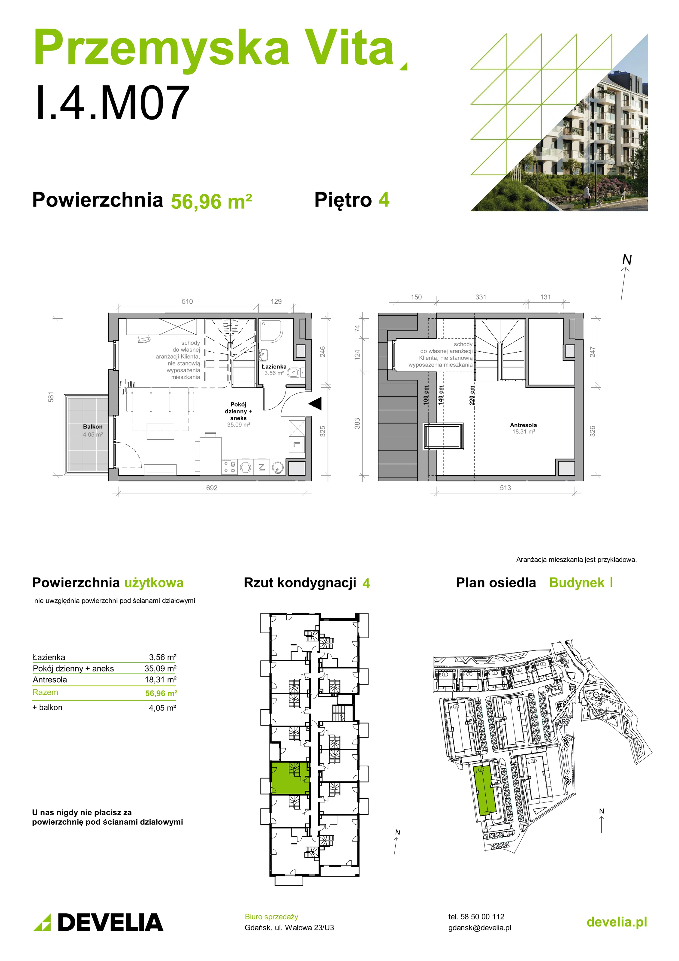 Mieszkanie 56,96 m², piętro 4, oferta nr I.4.M07, Przemyska Vita, Gdańsk, Ujeścisko-Łostowice, Ujeścisko, ul. Przemyska 37