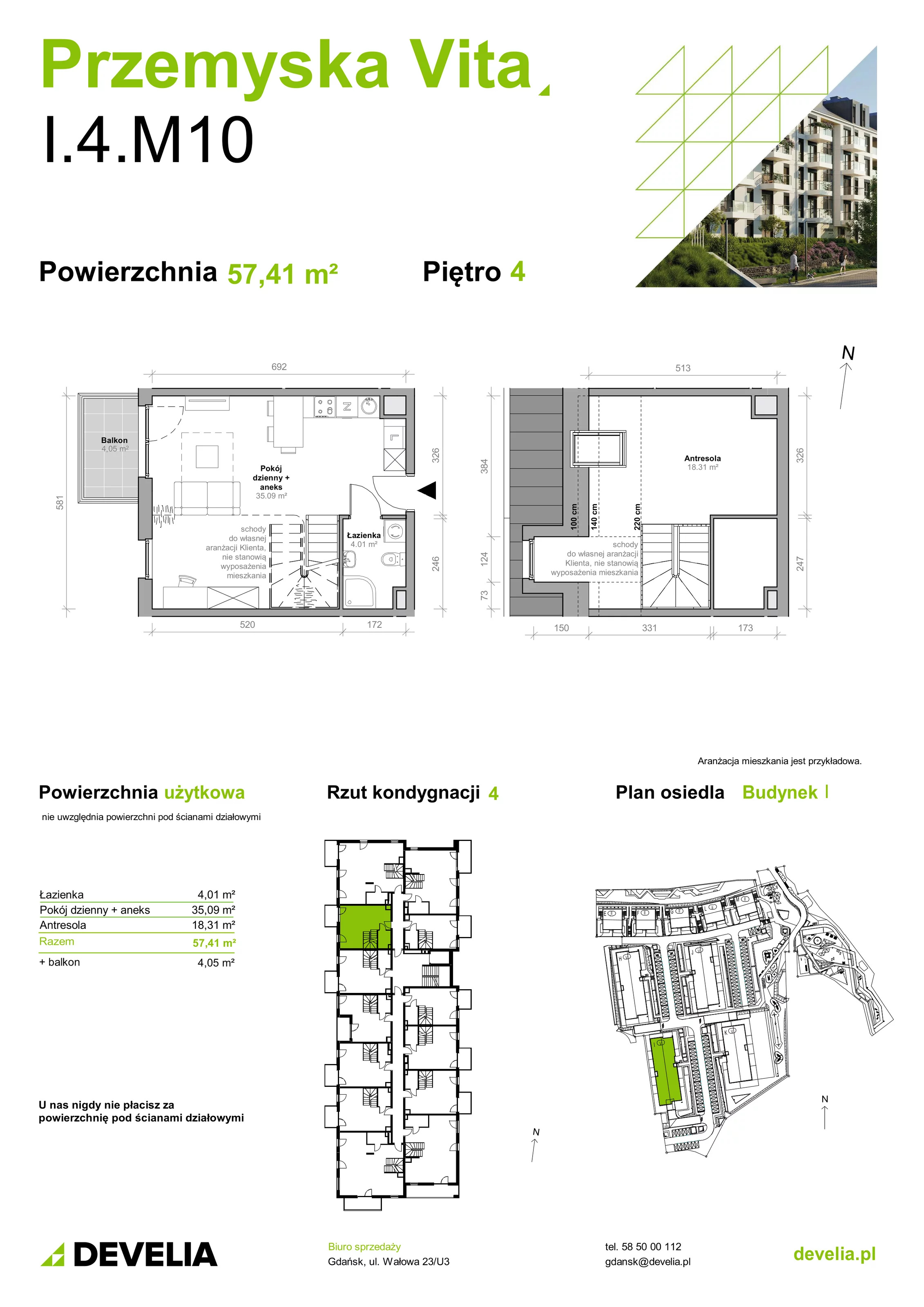 Mieszkanie 57,41 m², piętro 4, oferta nr I.4.M10, Przemyska Vita, Gdańsk, Ujeścisko-Łostowice, Ujeścisko, ul. Przemyska 37