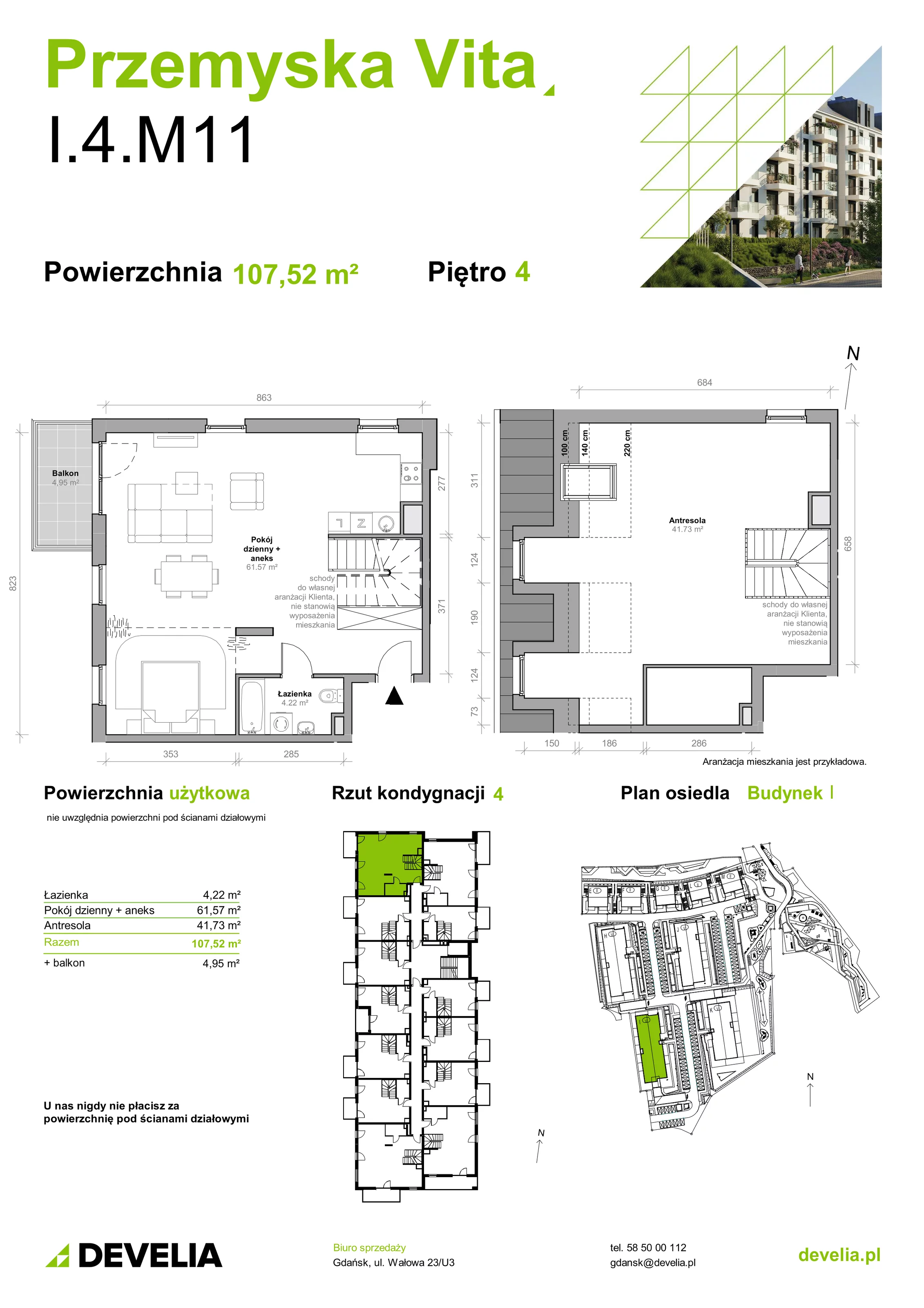 Mieszkanie 107,52 m², piętro 4, oferta nr I.4.M11, Przemyska Vita, Gdańsk, Ujeścisko-Łostowice, Ujeścisko, ul. Przemyska 37