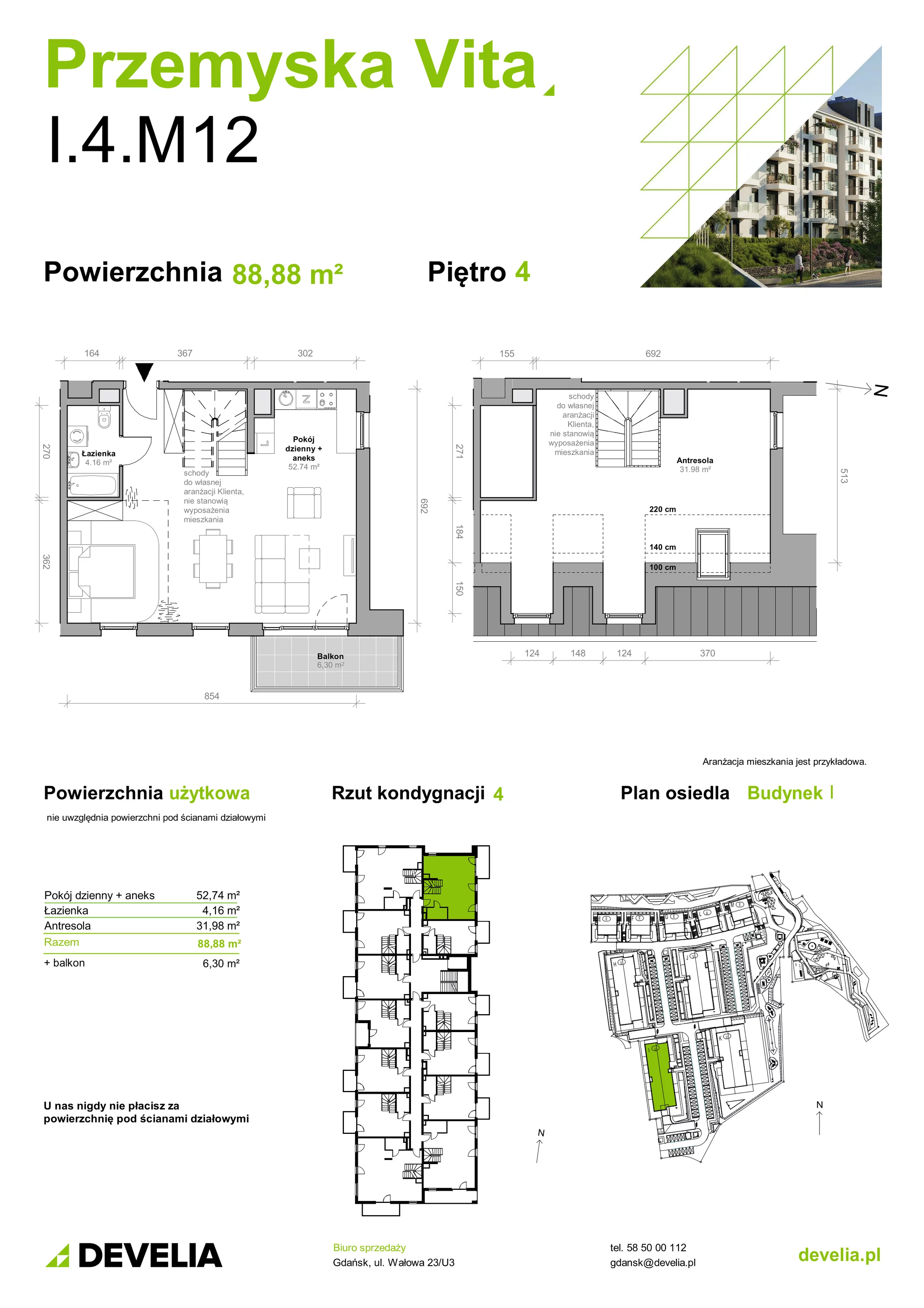 Mieszkanie 88,88 m², piętro 4, oferta nr I.4.M12, Przemyska Vita, Gdańsk, Ujeścisko-Łostowice, Ujeścisko, ul. Przemyska 37