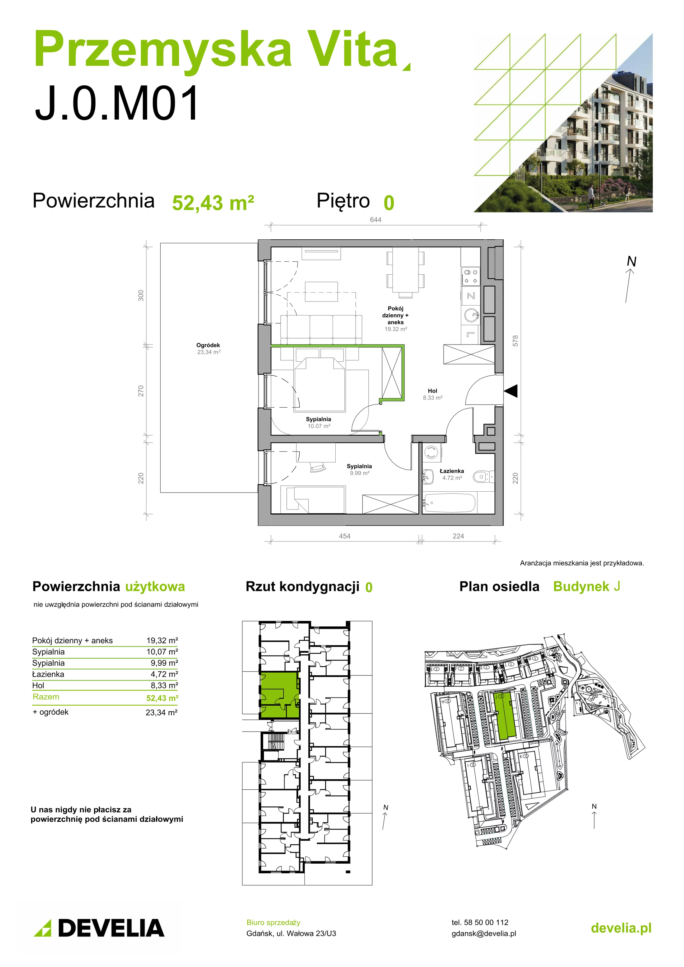 Mieszkanie 52,43 m², parter, oferta nr J.0.M01, Przemyska Vita, Gdańsk, Ujeścisko-Łostowice, Ujeścisko, ul. Przemyska 37