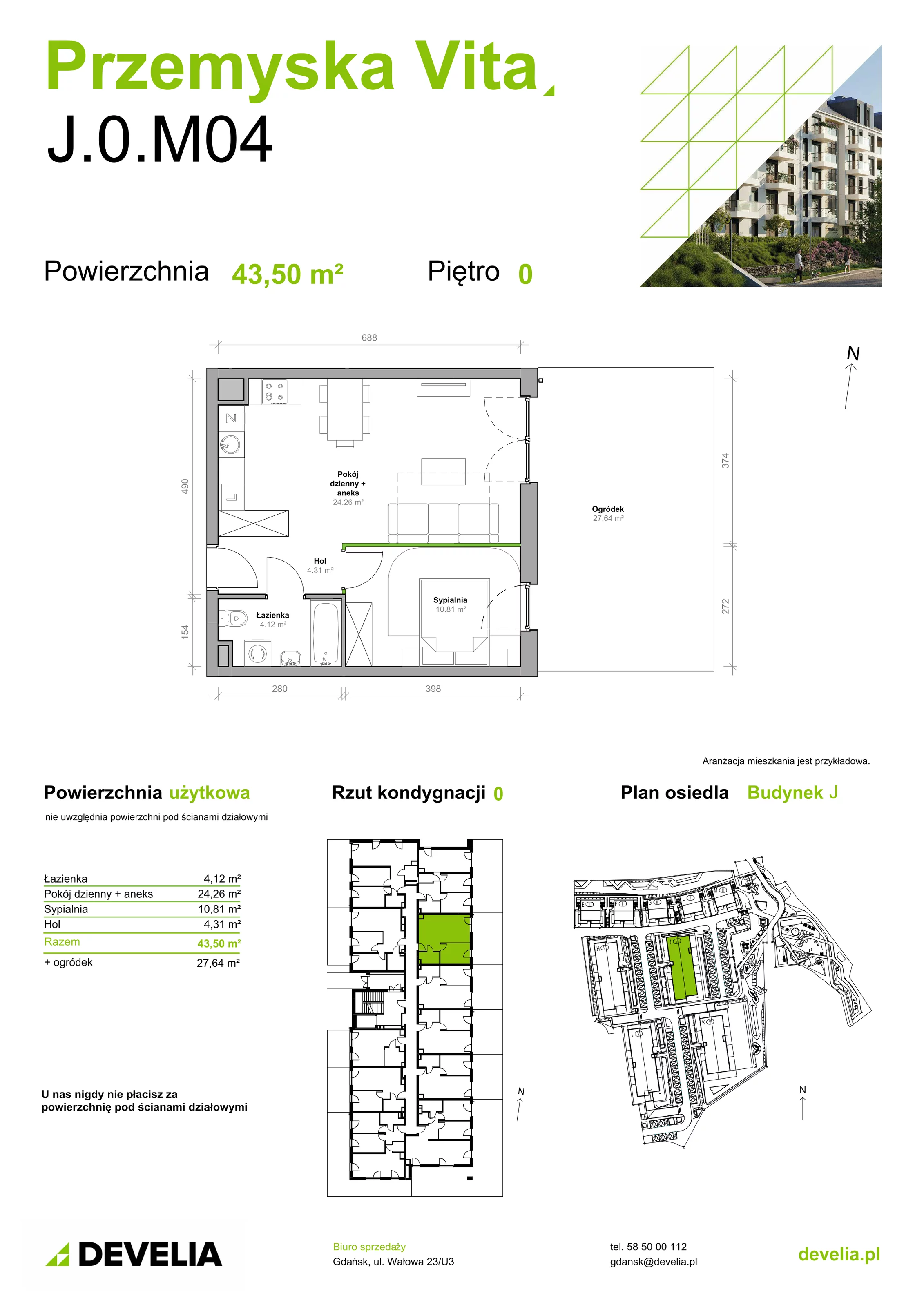 2 pokoje, mieszkanie 43,50 m², parter, oferta nr J.0.M04, Przemyska Vita, Gdańsk, Ujeścisko-Łostowice, Ujeścisko, ul. Przemyska 37