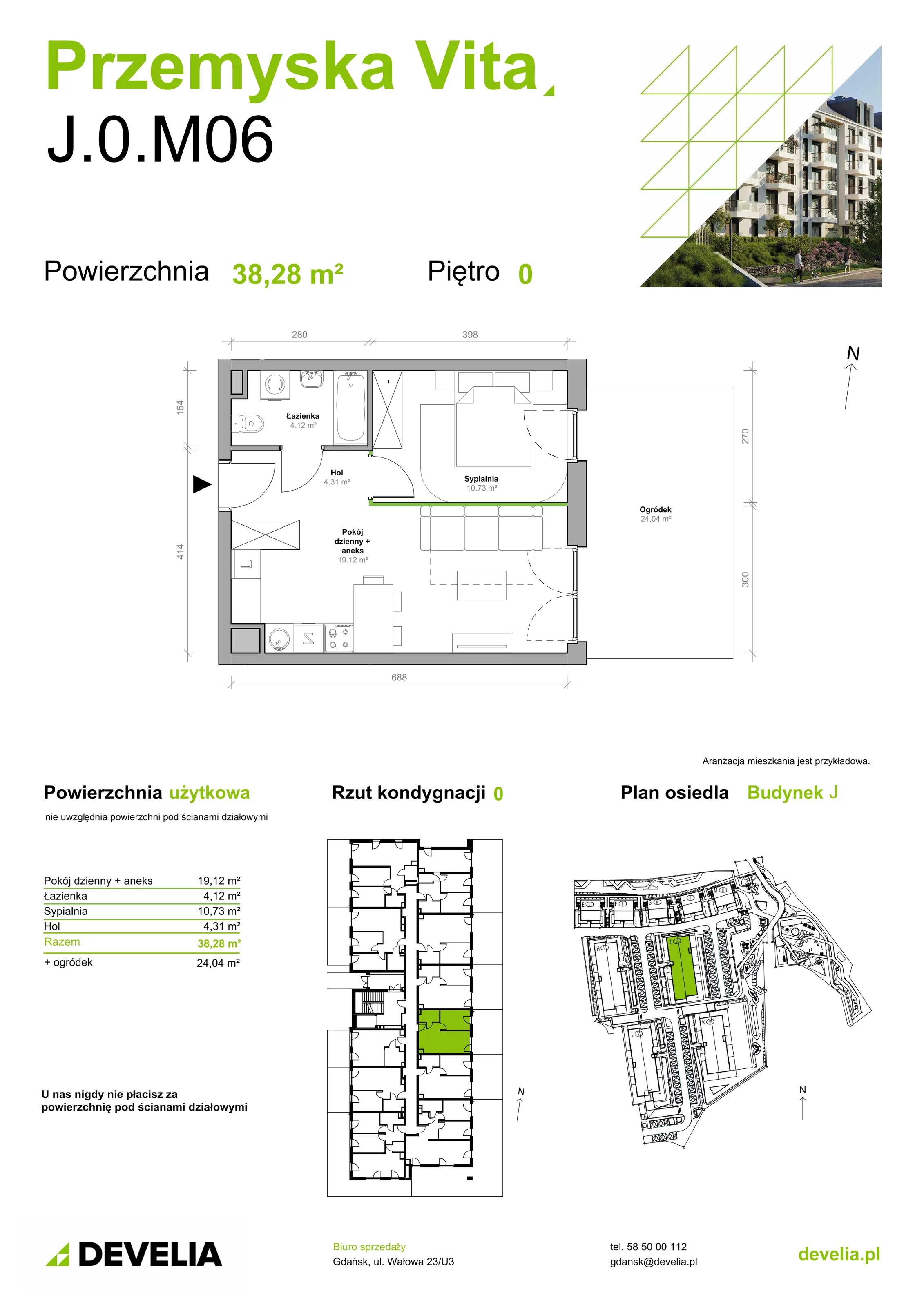 Mieszkanie 38,28 m², parter, oferta nr J.0.M06, Przemyska Vita, Gdańsk, Ujeścisko-Łostowice, Ujeścisko, ul. Przemyska 37