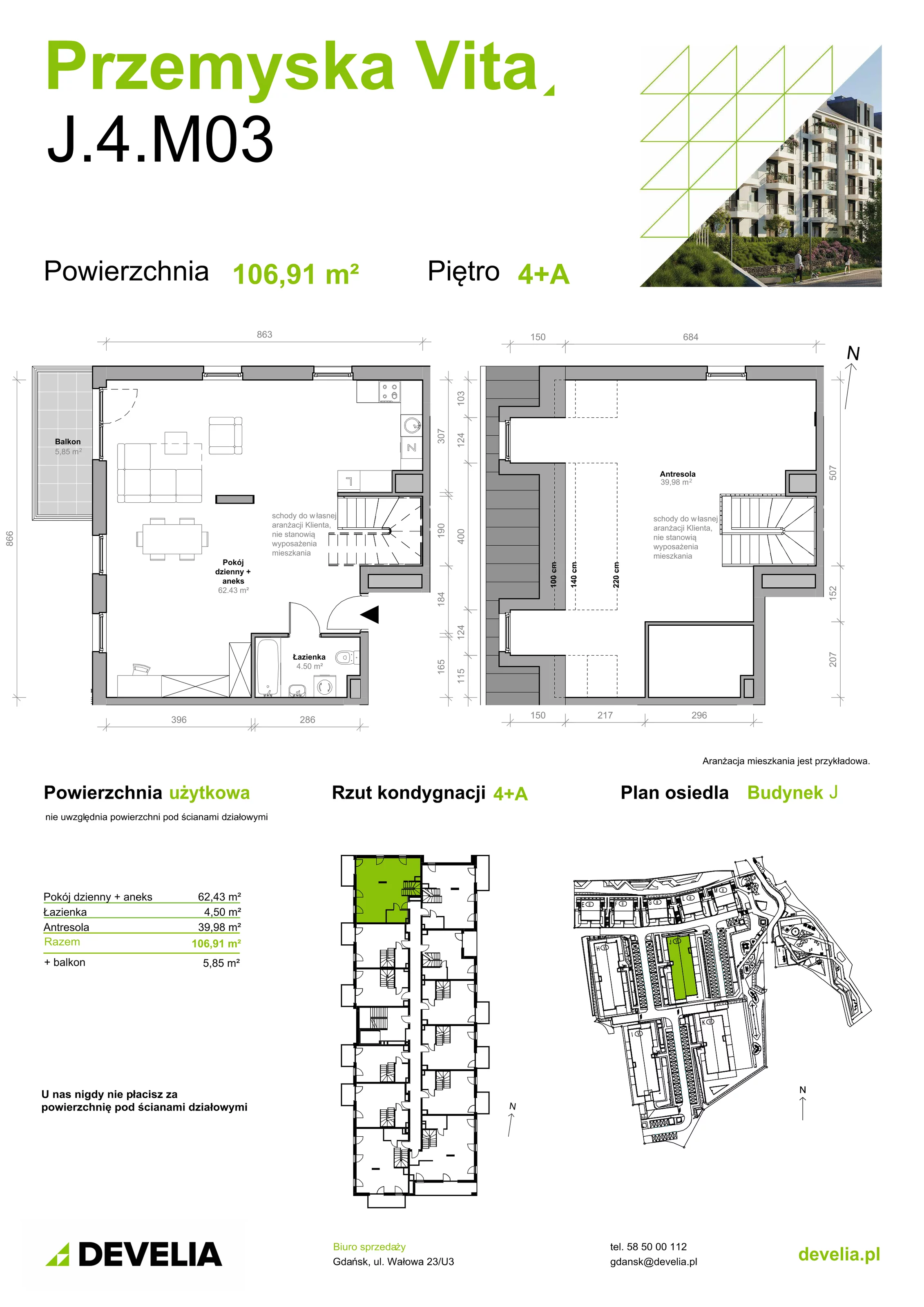 Mieszkanie 106,91 m², piętro 4, oferta nr J.4.M03, Przemyska Vita, Gdańsk, Ujeścisko-Łostowice, Ujeścisko, ul. Przemyska 37