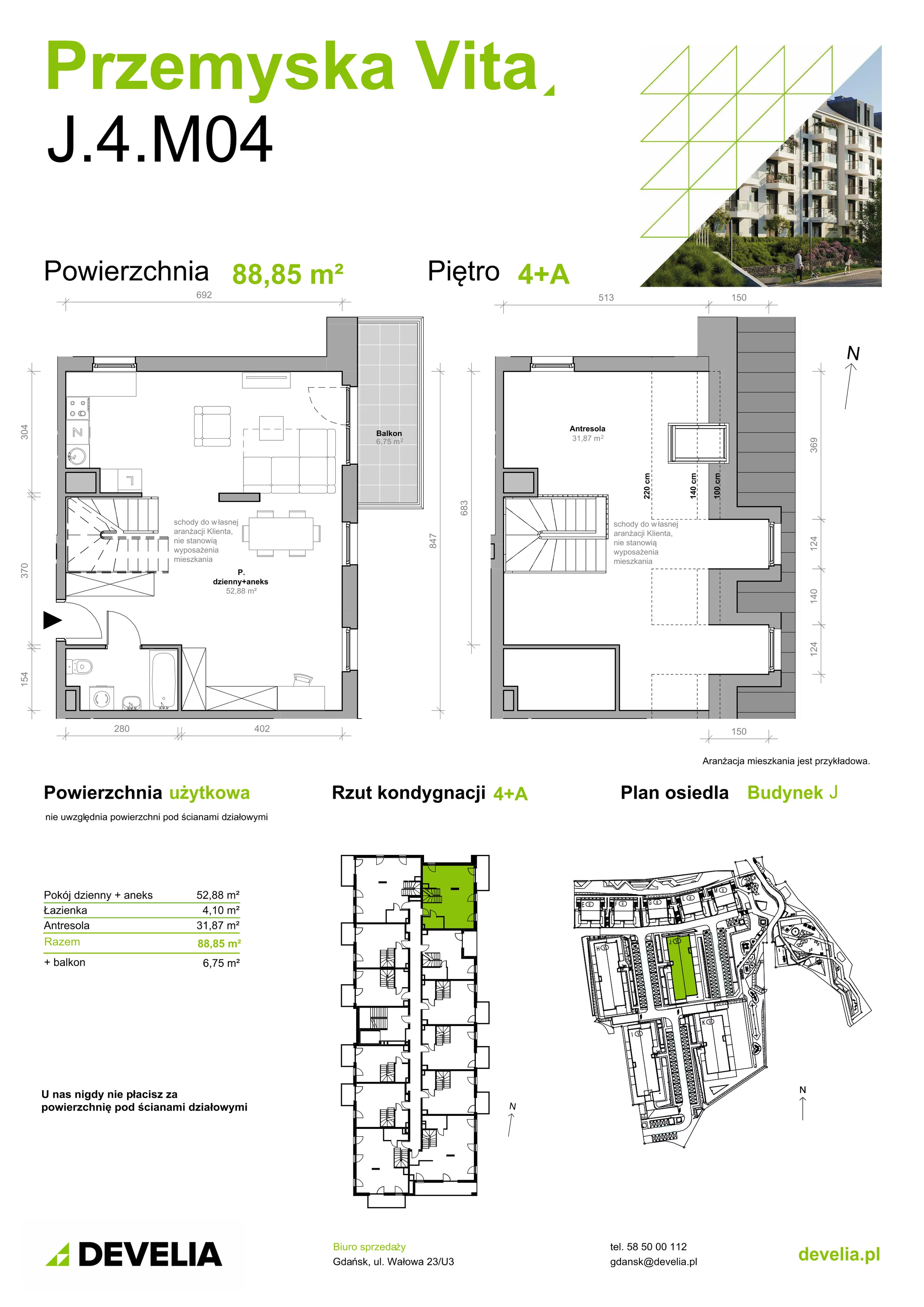 Mieszkanie 88,85 m², piętro 4, oferta nr J.4.M04, Przemyska Vita, Gdańsk, Ujeścisko-Łostowice, Ujeścisko, ul. Przemyska 37-idx