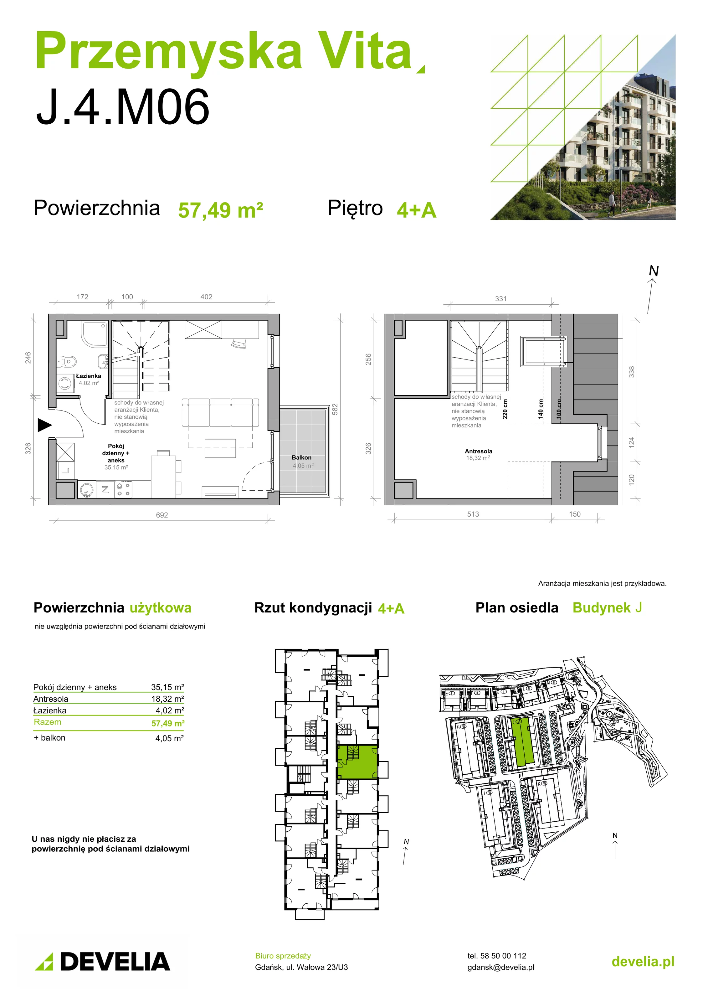 Mieszkanie 57,49 m², piętro 4, oferta nr J.4.M06, Przemyska Vita, Gdańsk, Ujeścisko-Łostowice, Ujeścisko, ul. Przemyska 37