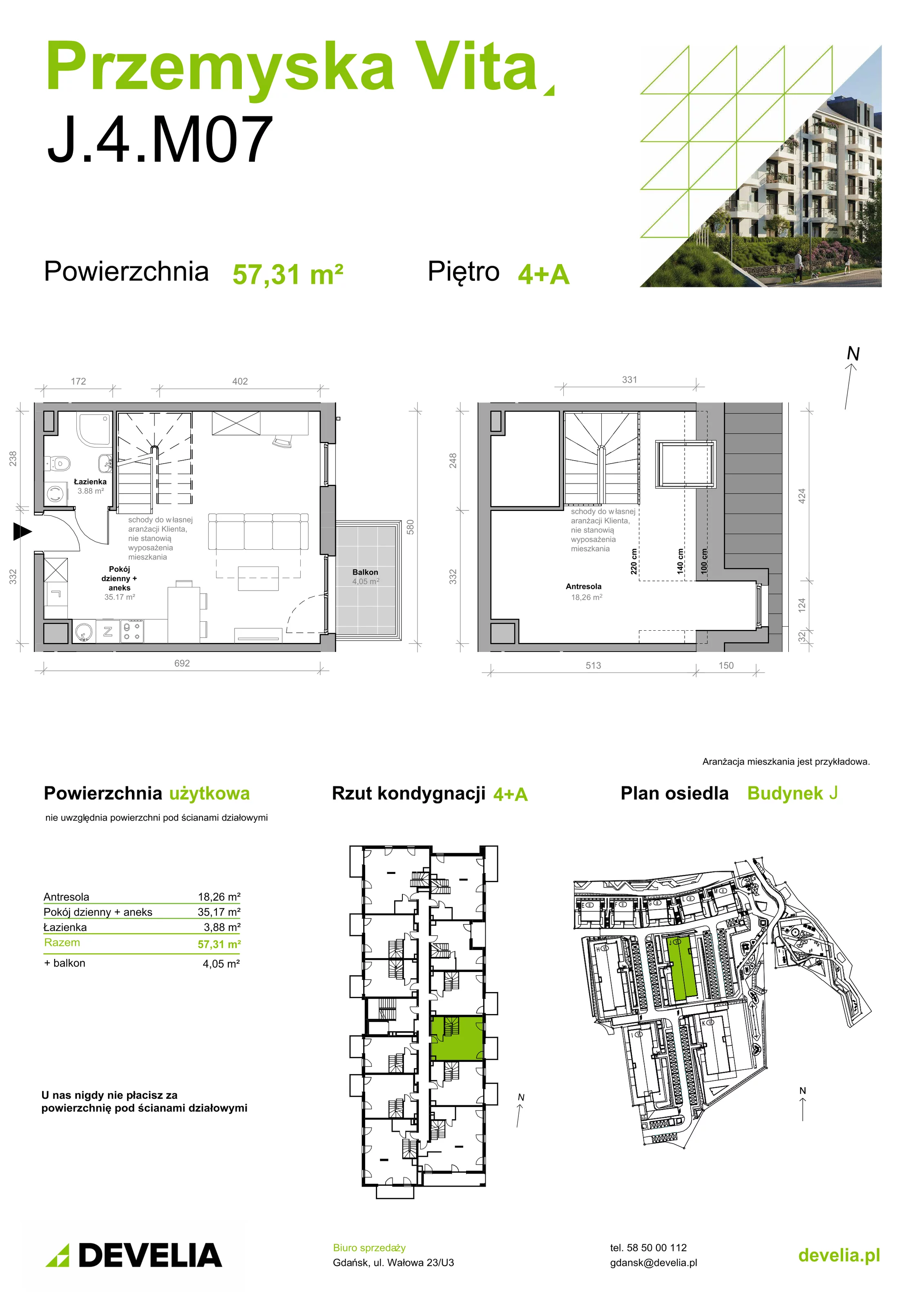 Mieszkanie 57,46 m², piętro 4, oferta nr J.4.M07, Przemyska Vita, Gdańsk, Ujeścisko-Łostowice, Ujeścisko, ul. Przemyska 37