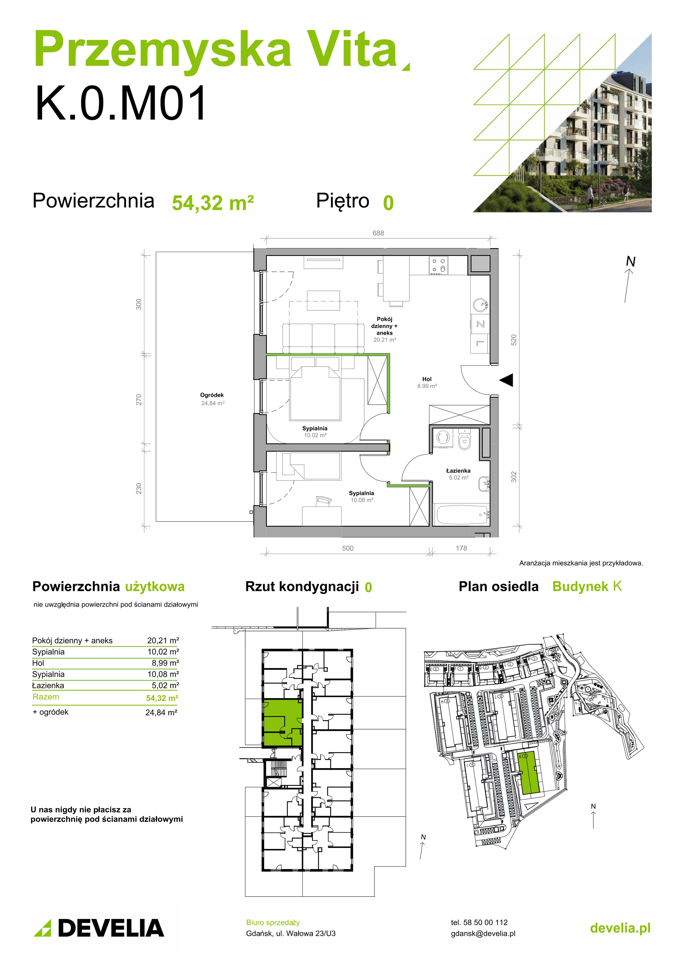 Mieszkanie 54,32 m², parter, oferta nr K.0.M01, Przemyska Vita, Gdańsk, Ujeścisko-Łostowice, Ujeścisko, ul. Przemyska 37-idx