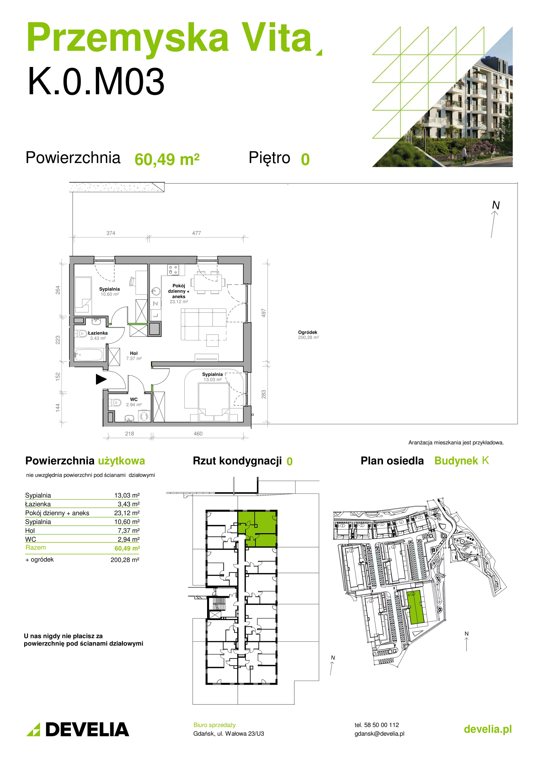 Mieszkanie 60,49 m², parter, oferta nr K.0.M03, Przemyska Vita, Gdańsk, Ujeścisko-Łostowice, Ujeścisko, ul. Przemyska 37