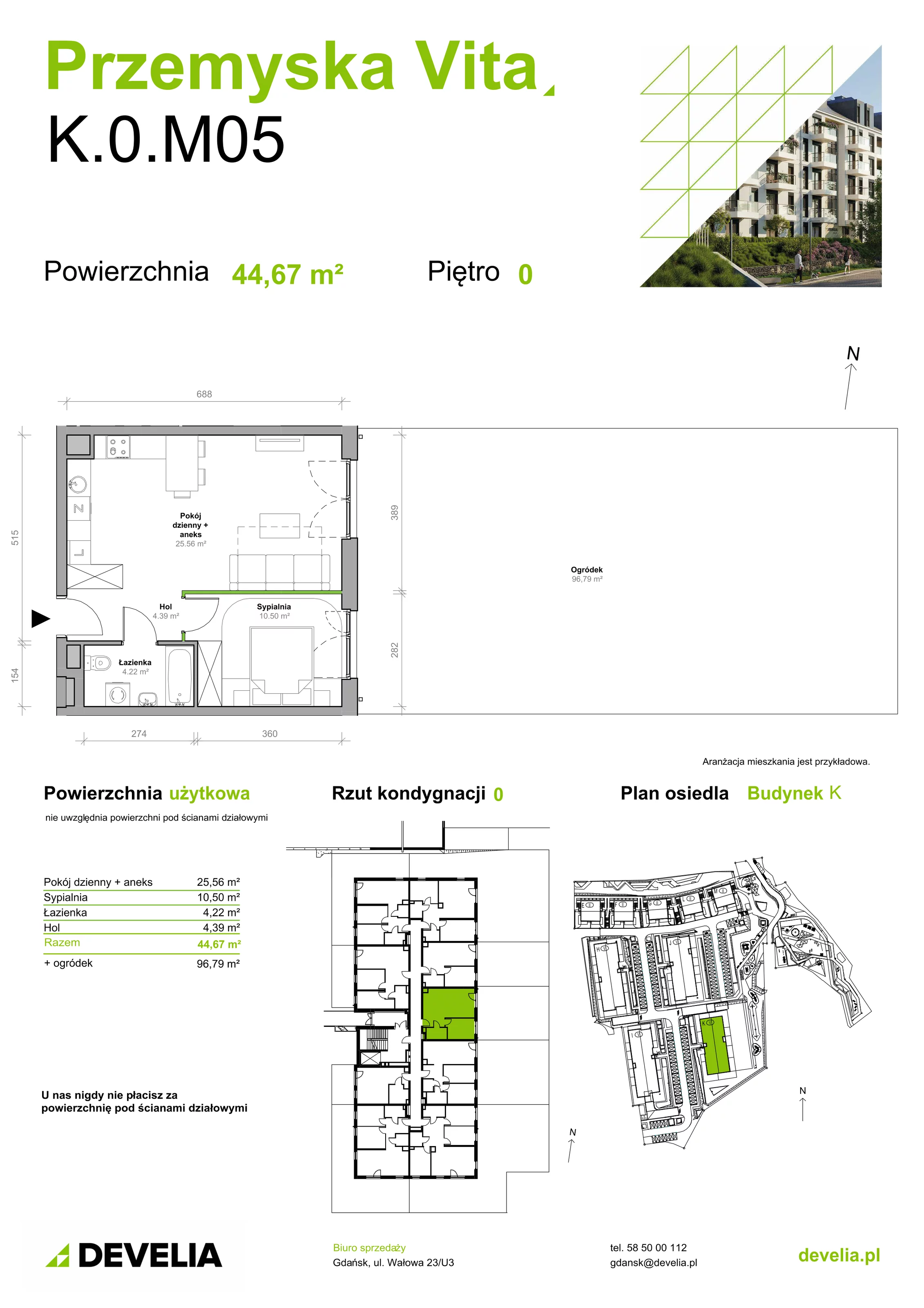 Mieszkanie 44,67 m², parter, oferta nr K.0.M05, Przemyska Vita, Gdańsk, Ujeścisko-Łostowice, Ujeścisko, ul. Przemyska 37