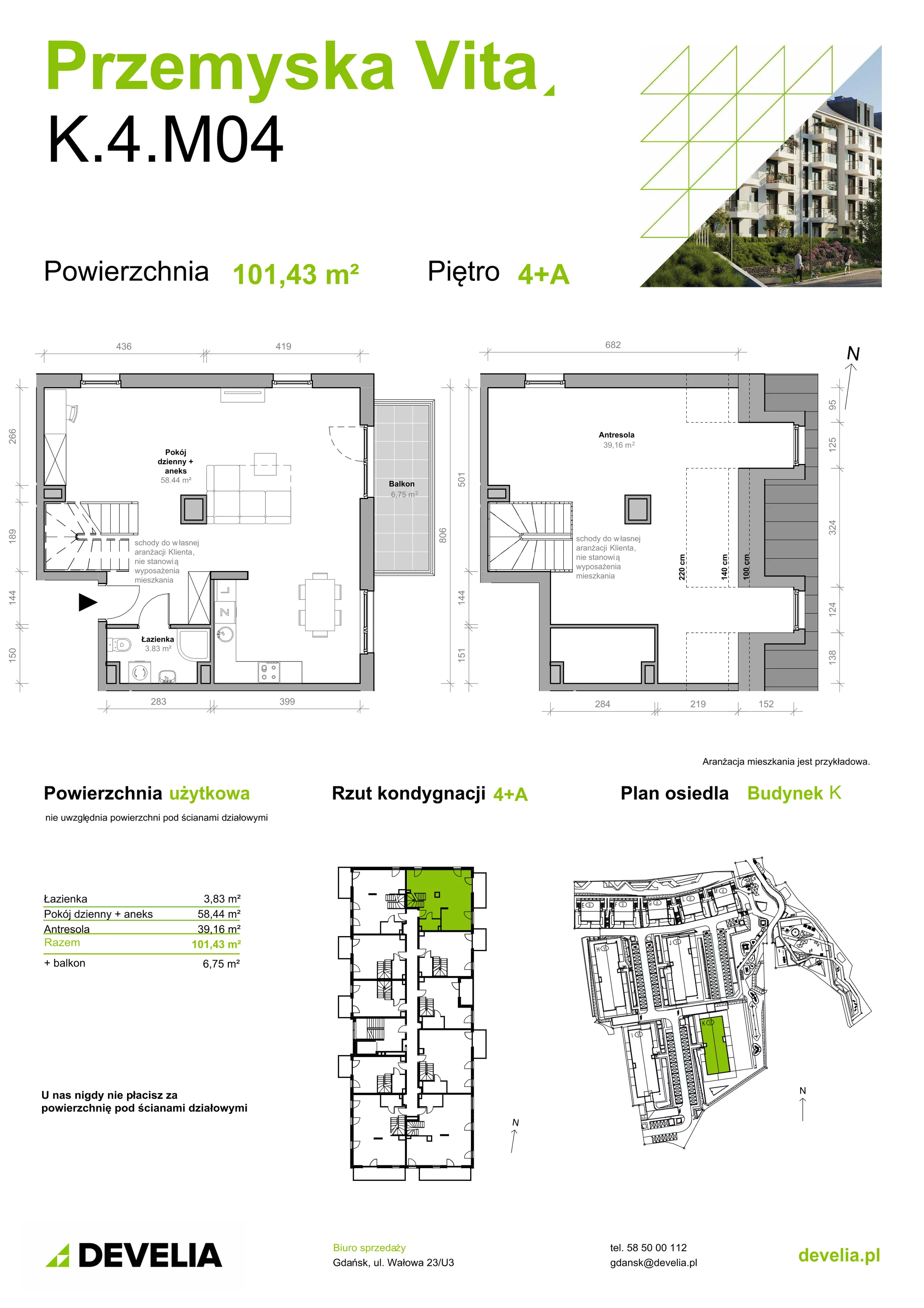 Mieszkanie 101,43 m², piętro 4, oferta nr K.4.M04, Przemyska Vita, Gdańsk, Ujeścisko-Łostowice, Ujeścisko, ul. Przemyska 37