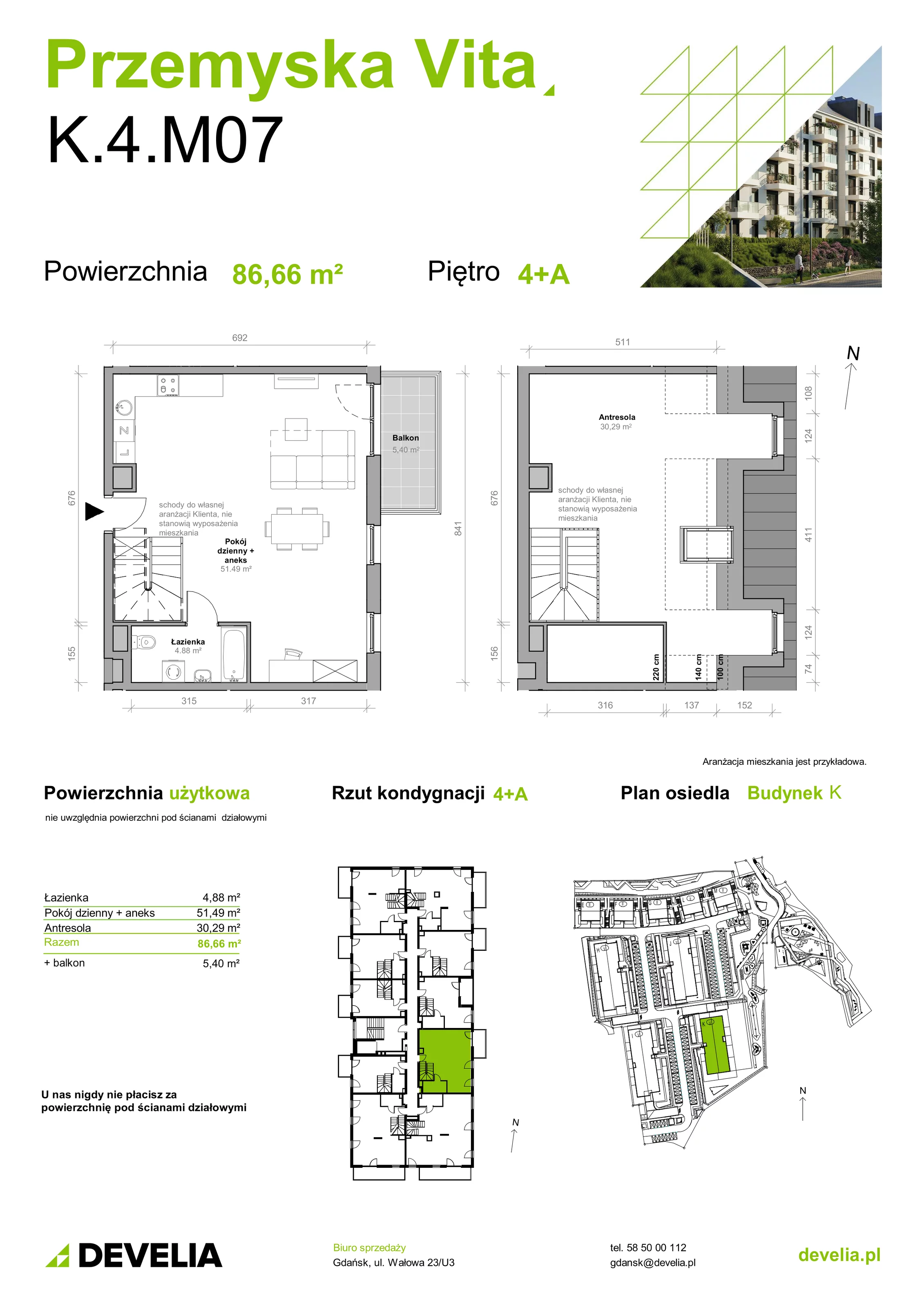 Mieszkanie 86,66 m², piętro 4, oferta nr K.4.M07, Przemyska Vita, Gdańsk, Ujeścisko-Łostowice, Ujeścisko, ul. Przemyska 37