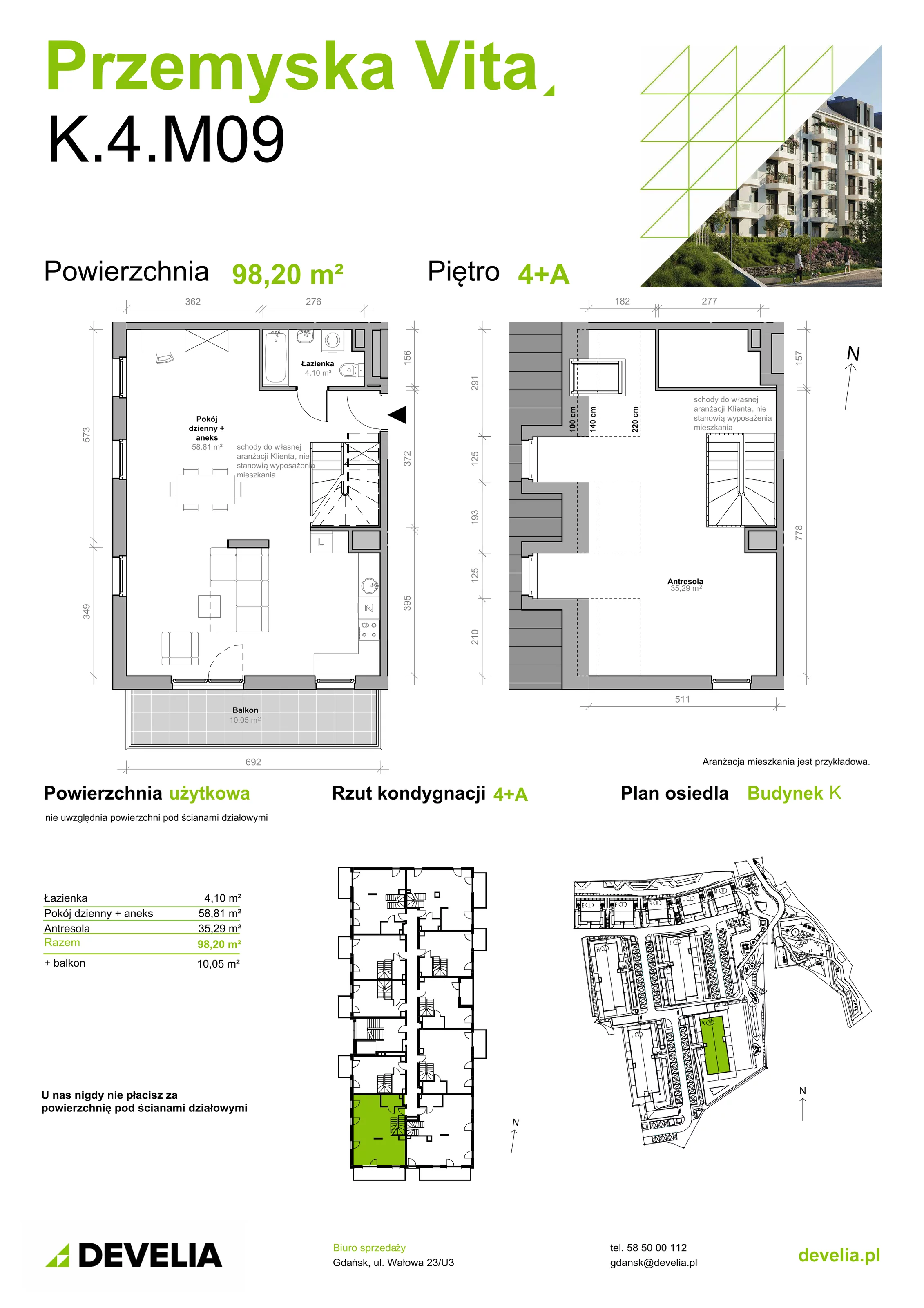 Mieszkanie 98,20 m², piętro 4, oferta nr K.4.M09, Przemyska Vita, Gdańsk, Ujeścisko-Łostowice, Ujeścisko, ul. Przemyska 37