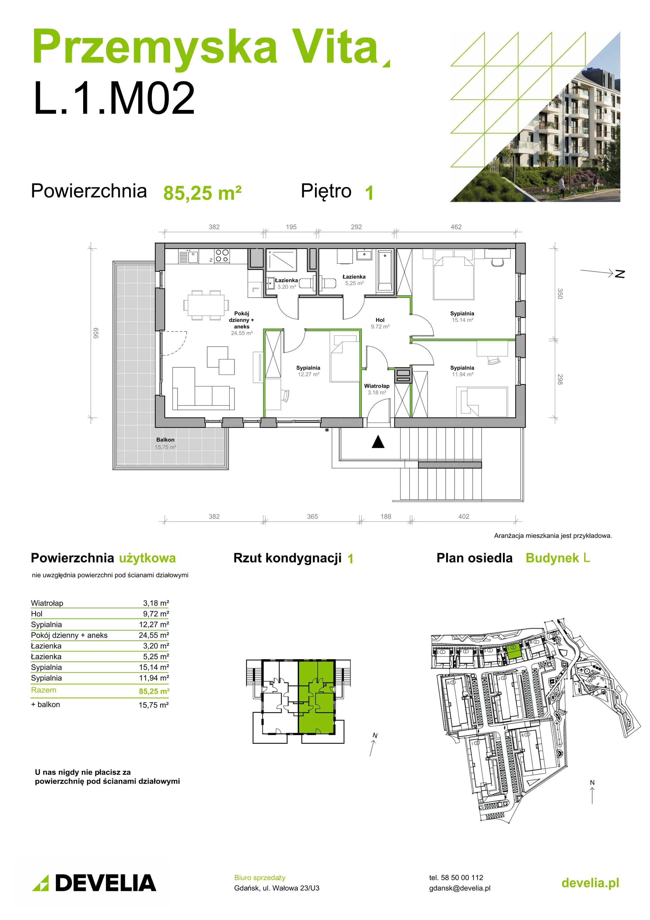 Mieszkanie 85,25 m², piętro 1, oferta nr L.1.M02, Przemyska Vita, Gdańsk, Ujeścisko-Łostowice, Ujeścisko, ul. Przemyska 37-idx