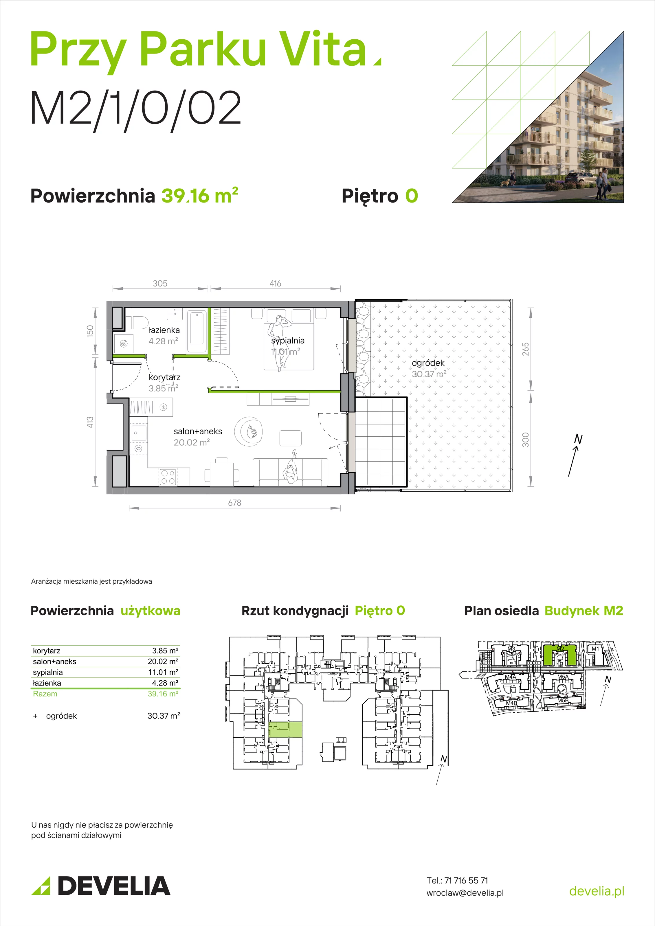 2 pokoje, mieszkanie 39,16 m², parter, oferta nr M2/1/0/02, Przy Parku Vita, Wrocław, Tarnogaj, Krzyki, ul. Międzyleska 2