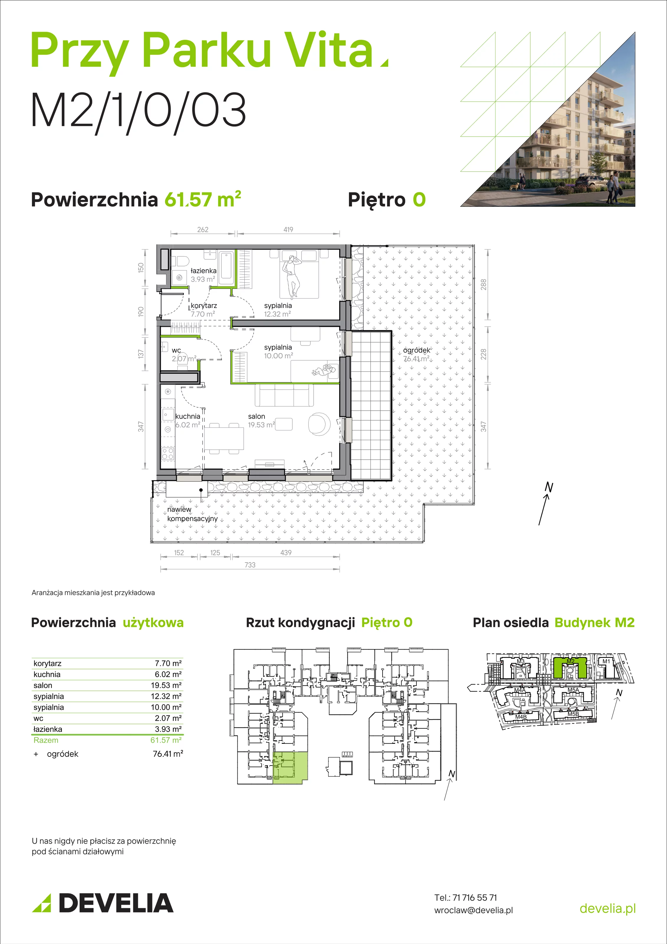 3 pokoje, mieszkanie 61,57 m², parter, oferta nr M2/1/0/03, Przy Parku Vita, Wrocław, Tarnogaj, Krzyki, ul. Międzyleska 2
