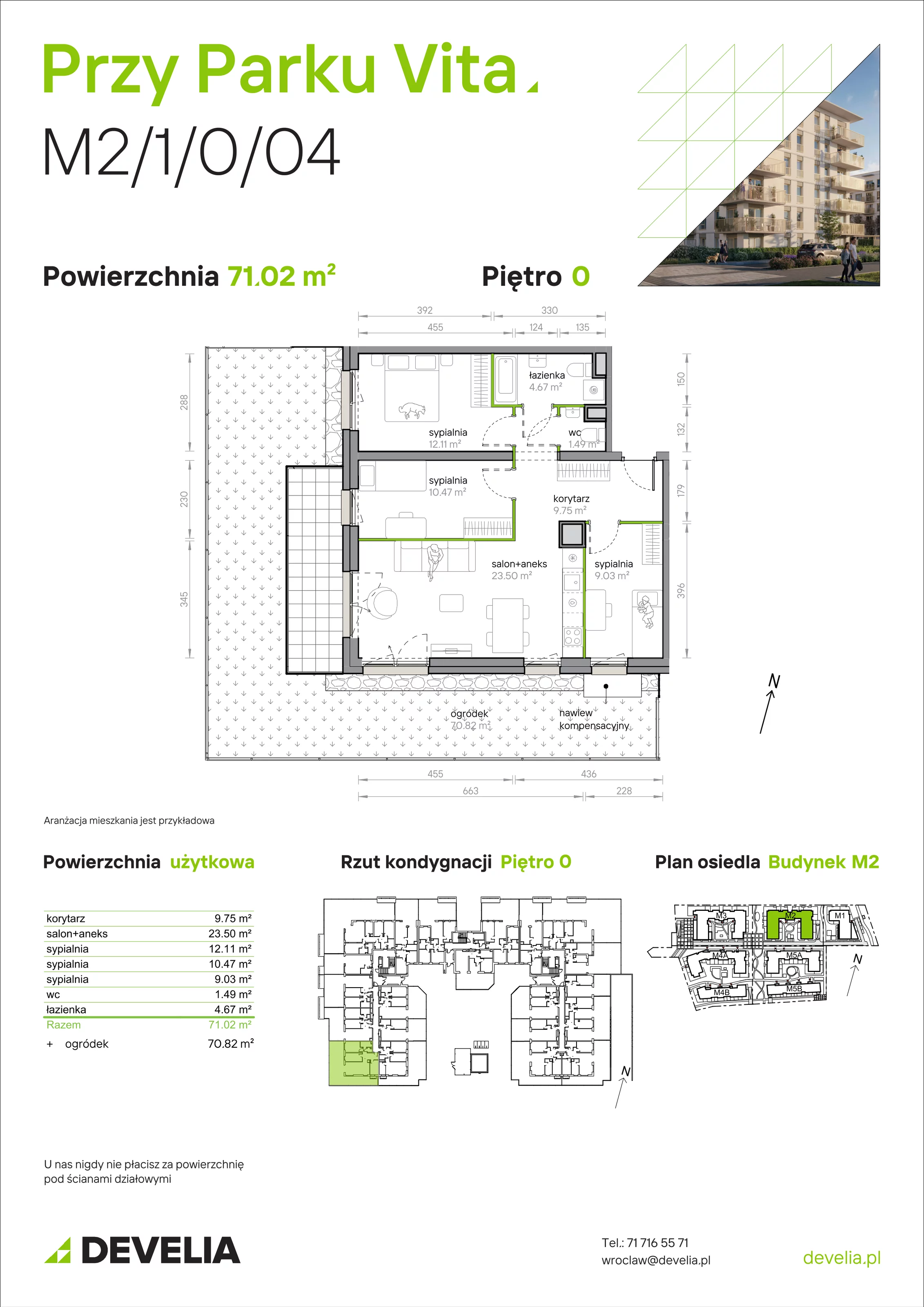 4 pokoje, mieszkanie 71,02 m², parter, oferta nr M2/1/0/04, Przy Parku Vita, Wrocław, Tarnogaj, Krzyki, ul. Międzyleska 2