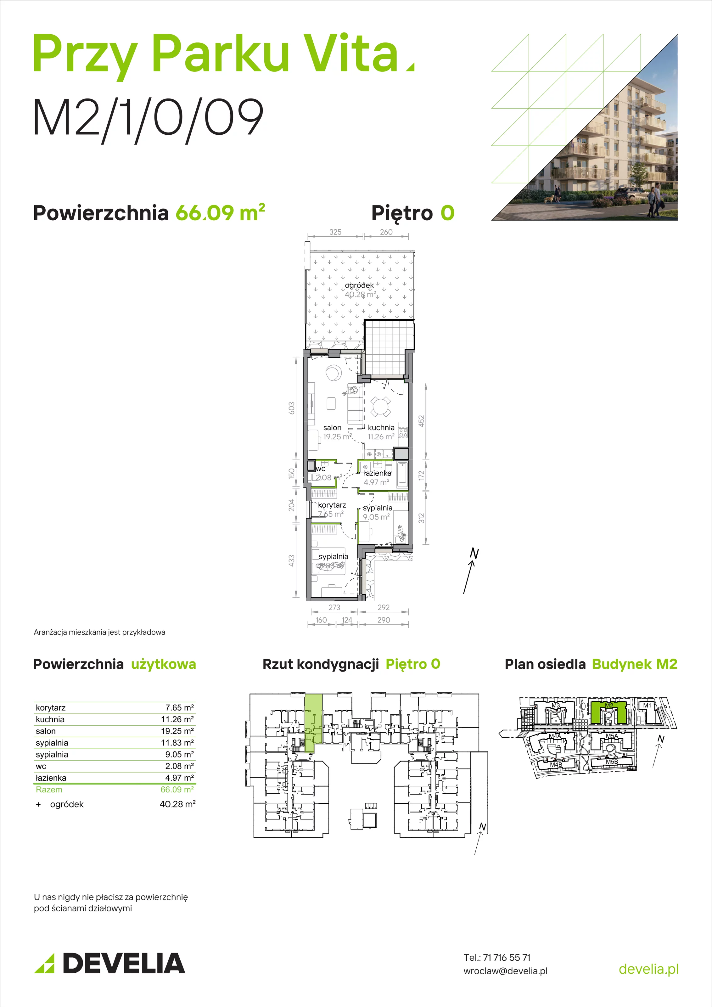 3 pokoje, mieszkanie 66,09 m², parter, oferta nr M2/1/0/09, Przy Parku Vita, Wrocław, Tarnogaj, Krzyki, ul. Międzyleska 2