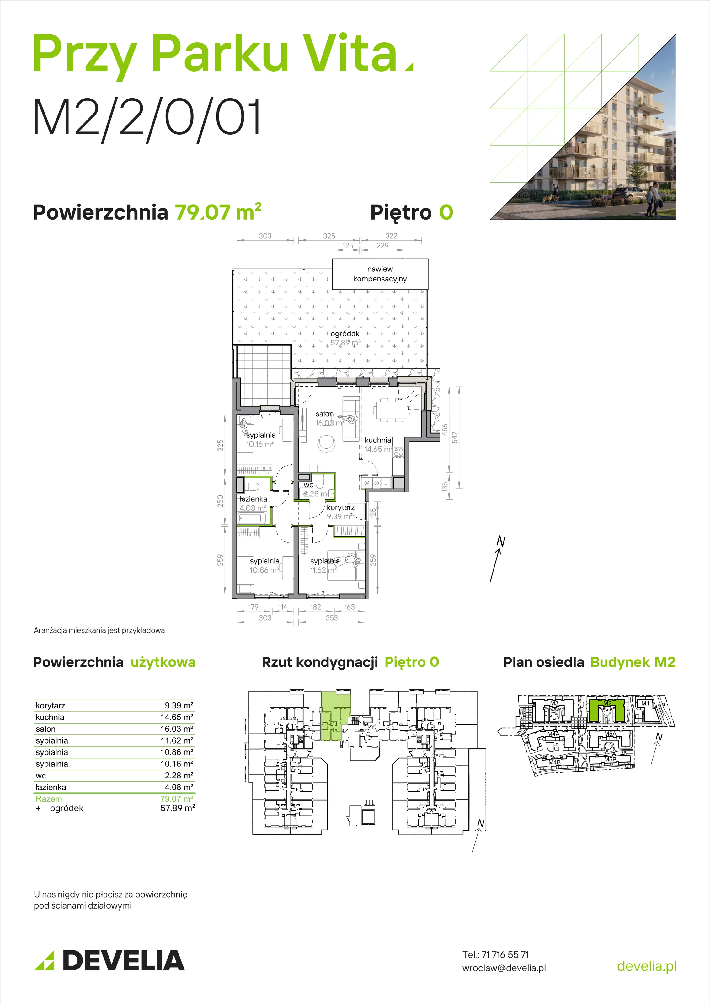 4 pokoje, mieszkanie 79,07 m², parter, oferta nr M2/2/0/01, Przy Parku Vita, Wrocław, Tarnogaj, Krzyki, ul. Międzyleska 2