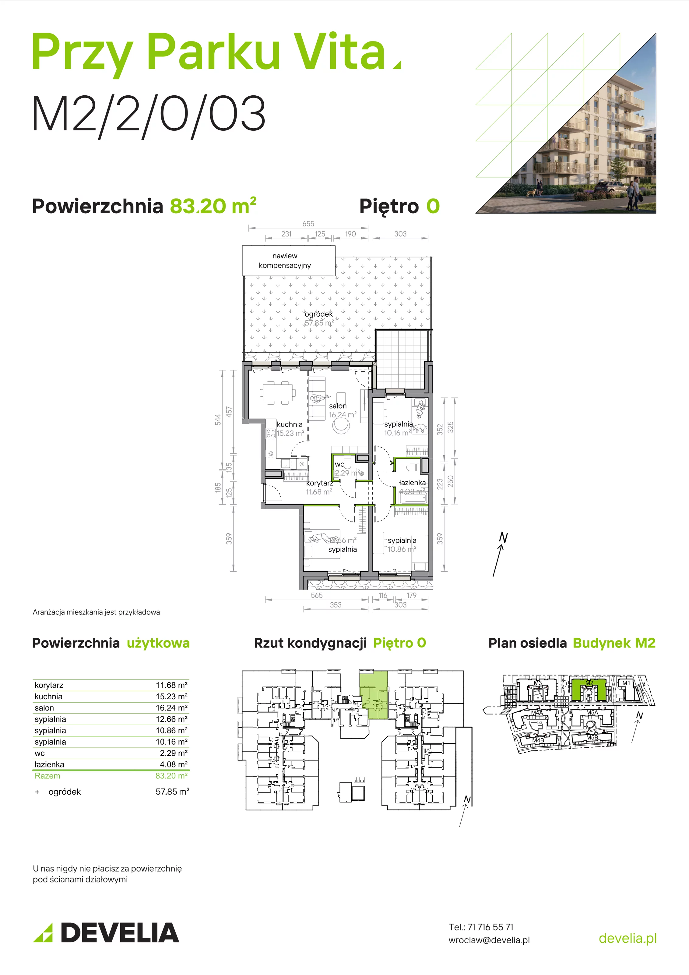4 pokoje, mieszkanie 83,20 m², parter, oferta nr M2/2/0/03, Przy Parku Vita, Wrocław, Tarnogaj, Krzyki, ul. Międzyleska 2