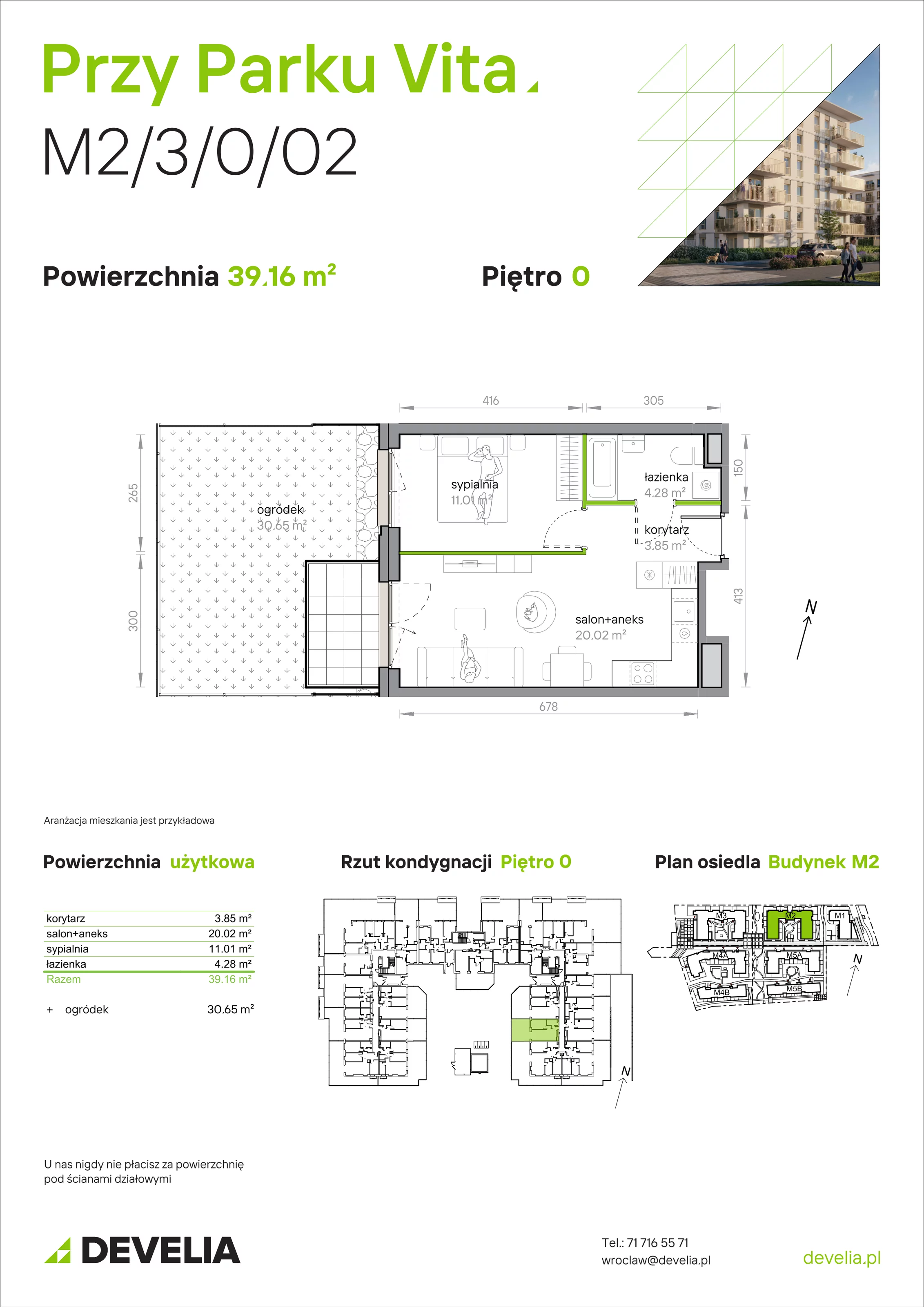 2 pokoje, mieszkanie 39,16 m², parter, oferta nr M2/3/0/02, Przy Parku Vita, Wrocław, Tarnogaj, Krzyki, ul. Międzyleska 2