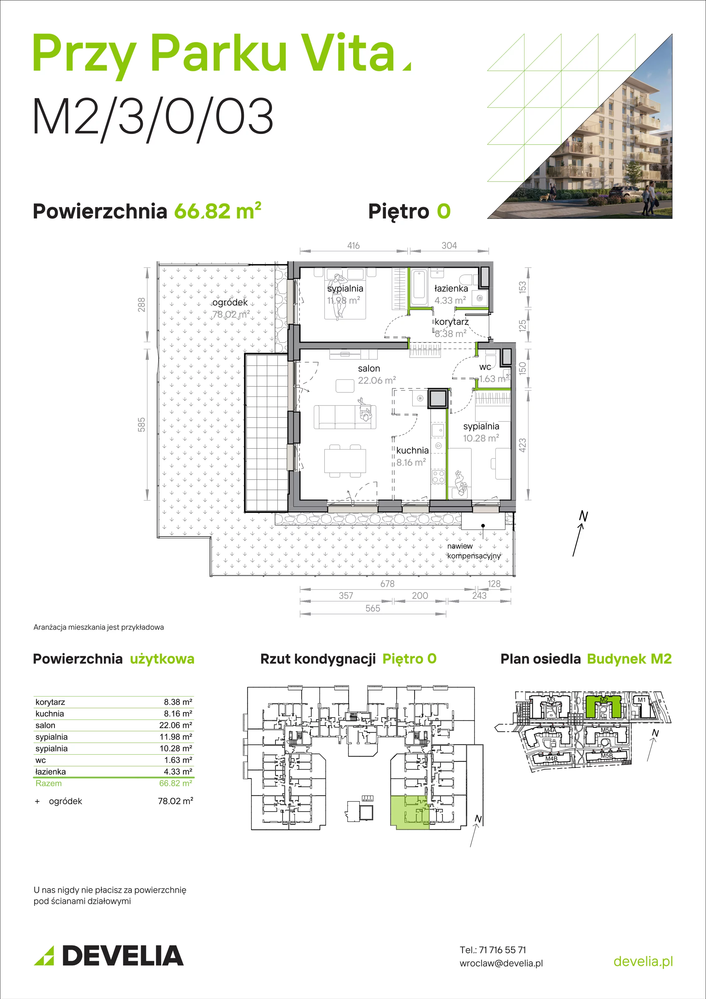3 pokoje, mieszkanie 66,82 m², parter, oferta nr M2/3/0/03, Przy Parku Vita, Wrocław, Tarnogaj, Krzyki, ul. Międzyleska 2