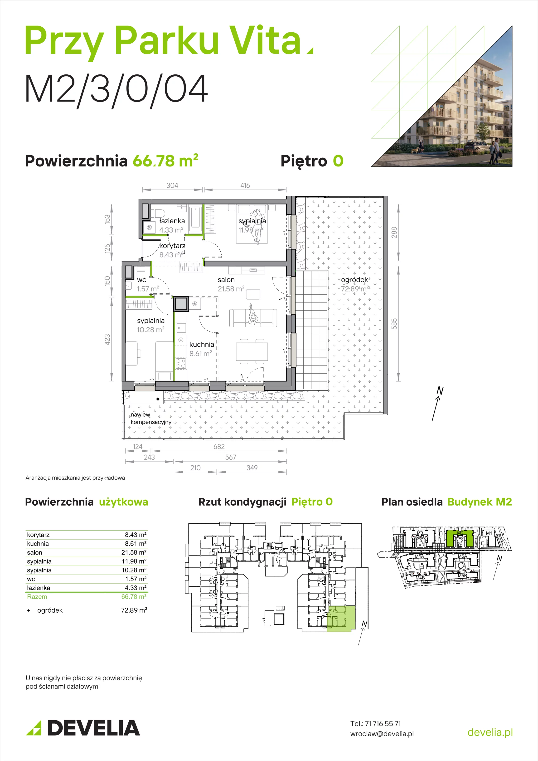 3 pokoje, mieszkanie 66,78 m², parter, oferta nr M2/3/0/04, Przy Parku Vita, Wrocław, Tarnogaj, Krzyki, ul. Międzyleska 2