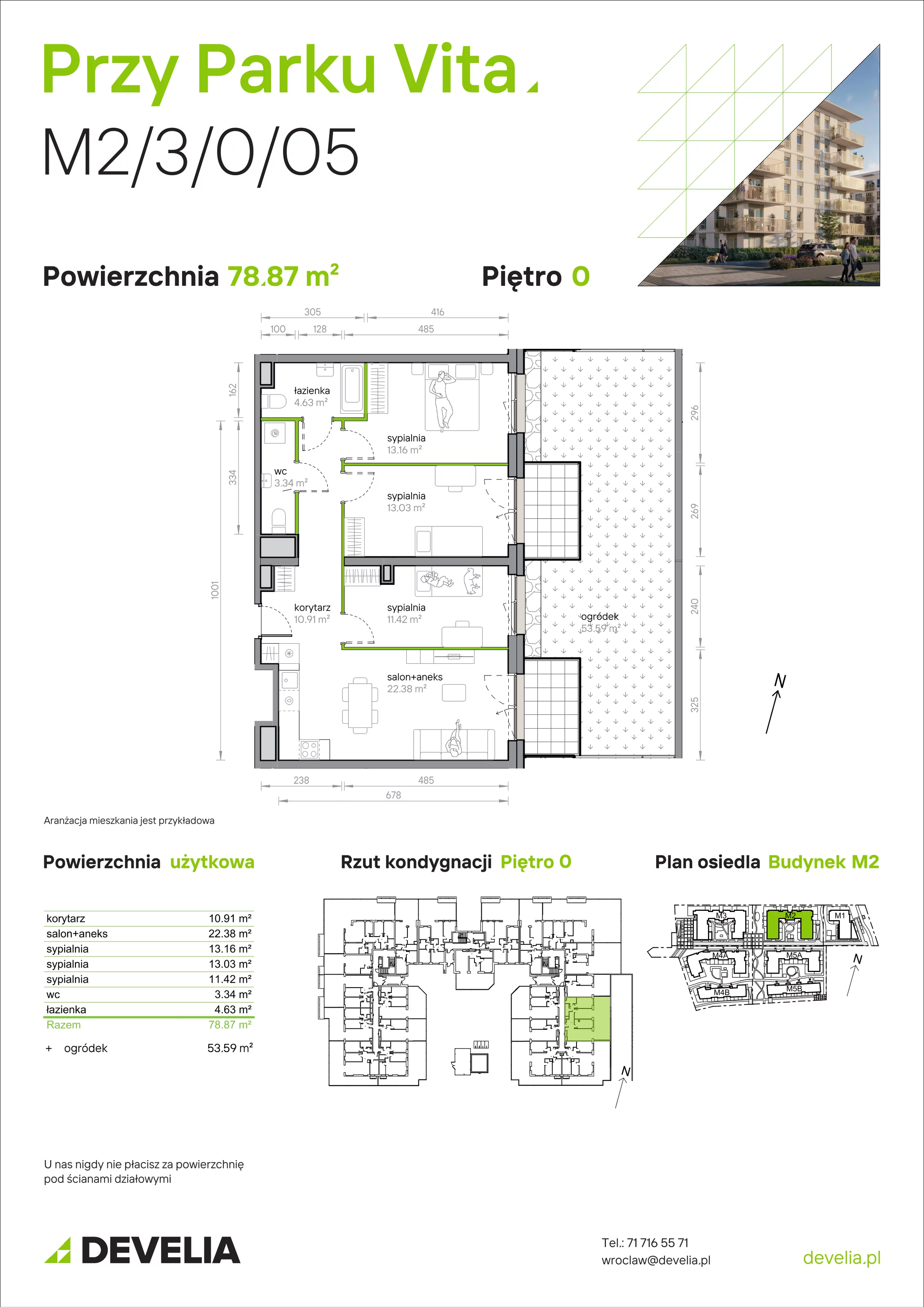 4 pokoje, mieszkanie 78,87 m², parter, oferta nr M2/3/0/05, Przy Parku Vita, Wrocław, Tarnogaj, Krzyki, ul. Międzyleska 2