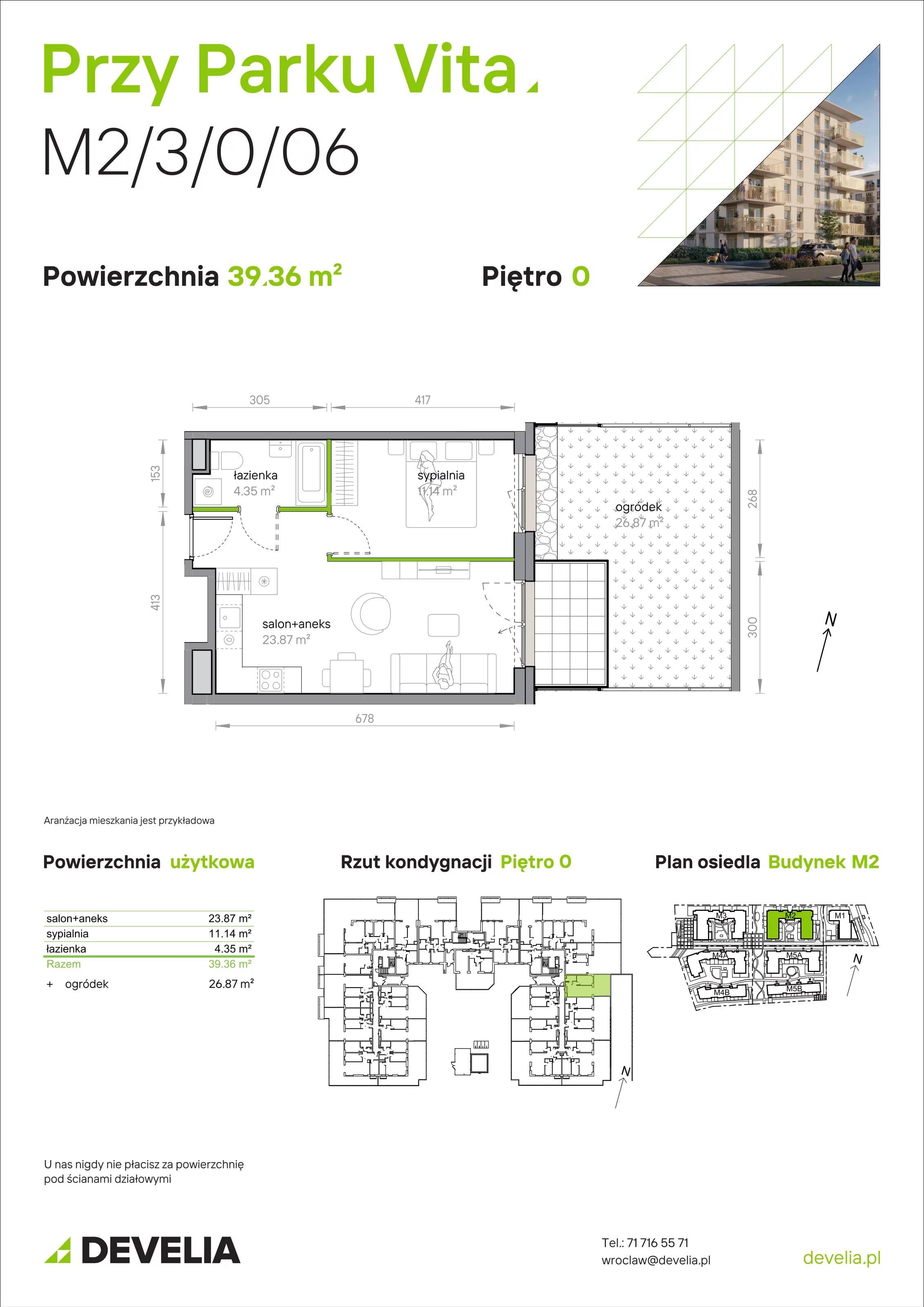 2 pokoje, mieszkanie 39,36 m², parter, oferta nr M2/3/0/06, Przy Parku Vita, Wrocław, Tarnogaj, Krzyki, ul. Międzyleska 2