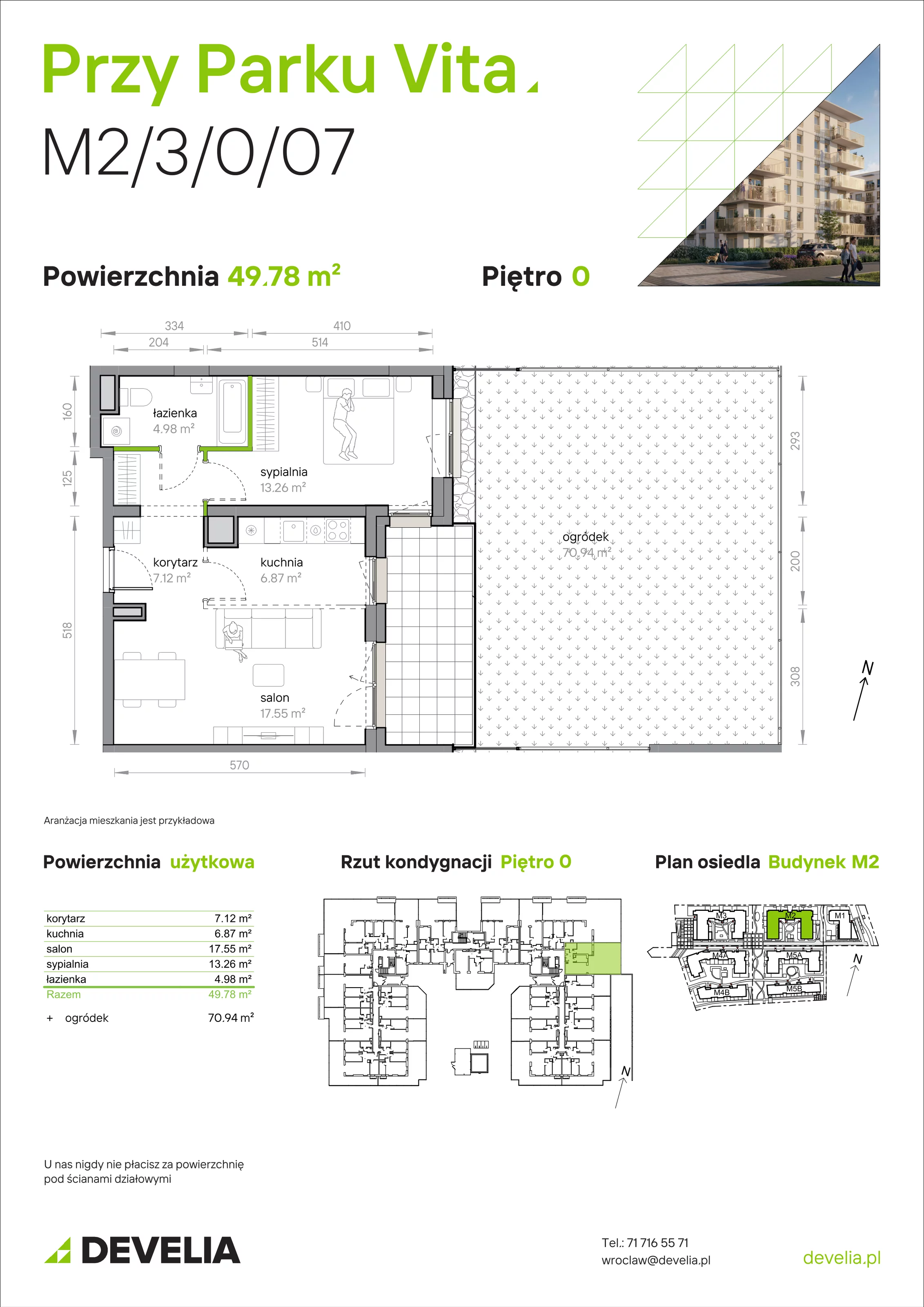 2 pokoje, mieszkanie 49,78 m², parter, oferta nr M2/3/0/07, Przy Parku Vita, Wrocław, Tarnogaj, Krzyki, ul. Międzyleska 2