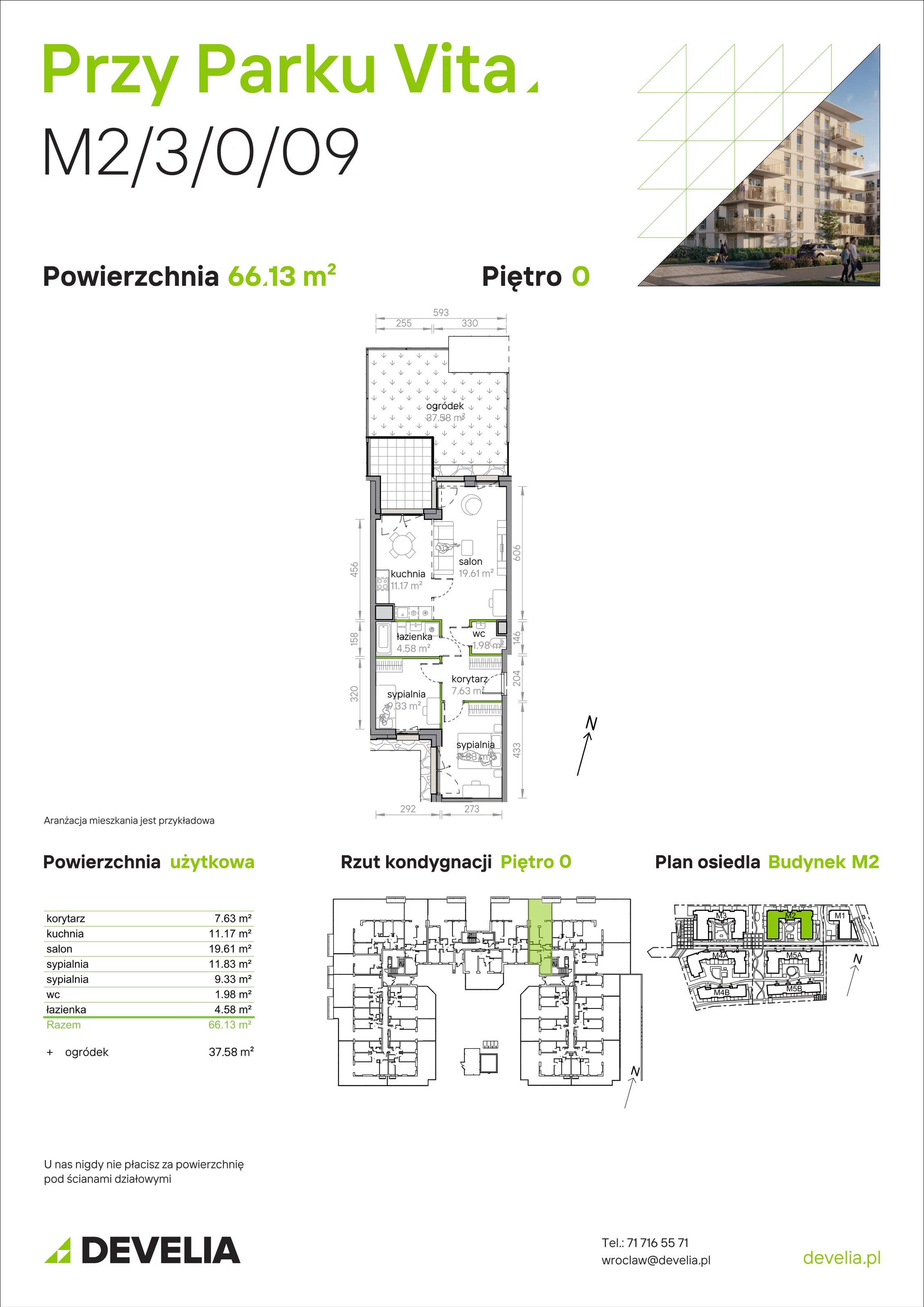 3 pokoje, mieszkanie 66,13 m², parter, oferta nr M2/3/0/09, Przy Parku Vita, Wrocław, Tarnogaj, Krzyki, ul. Międzyleska 2