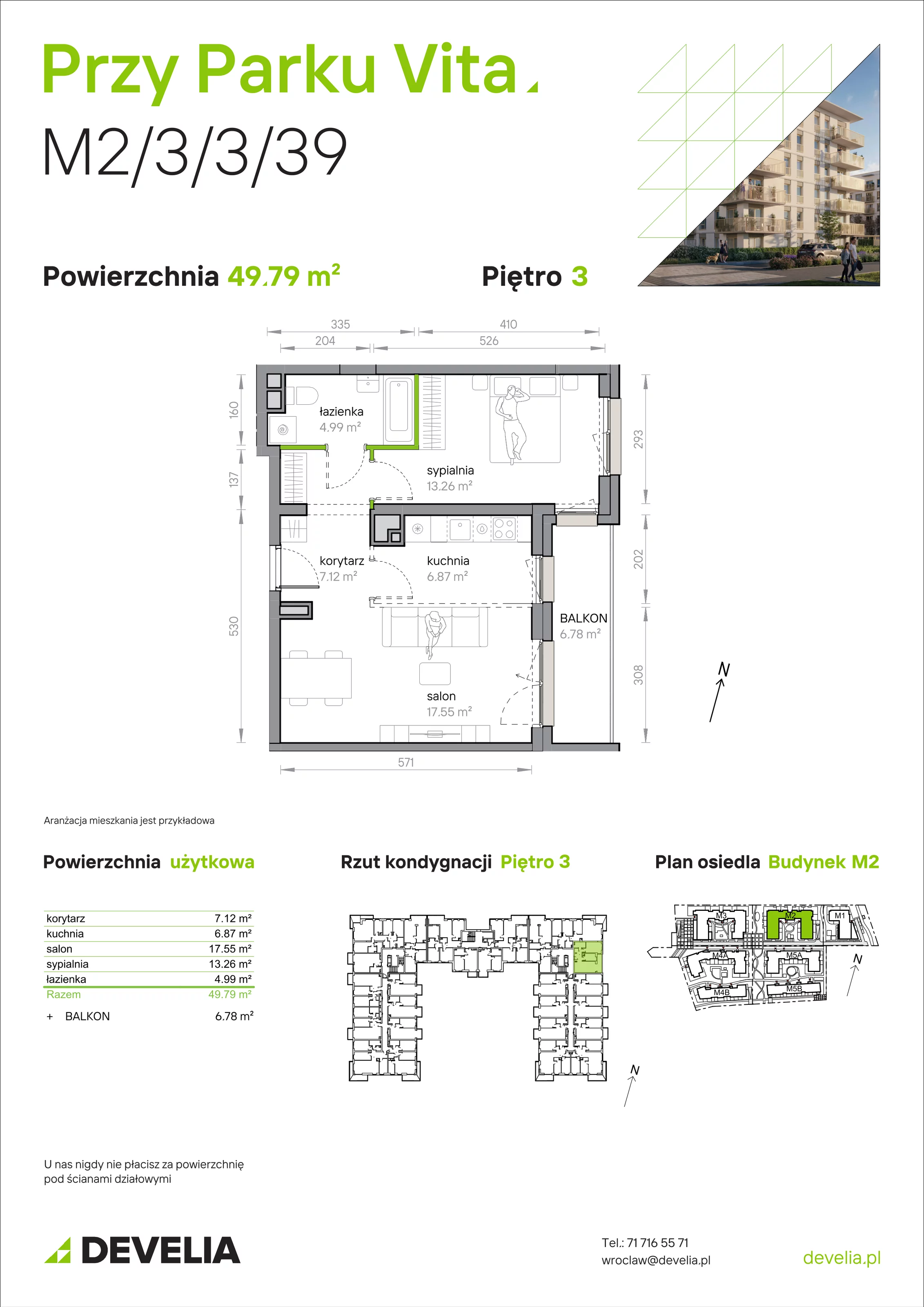 2 pokoje, mieszkanie 49,79 m², piętro 3, oferta nr M2/3/3/39, Przy Parku Vita, Wrocław, Tarnogaj, Krzyki, ul. Międzyleska 2