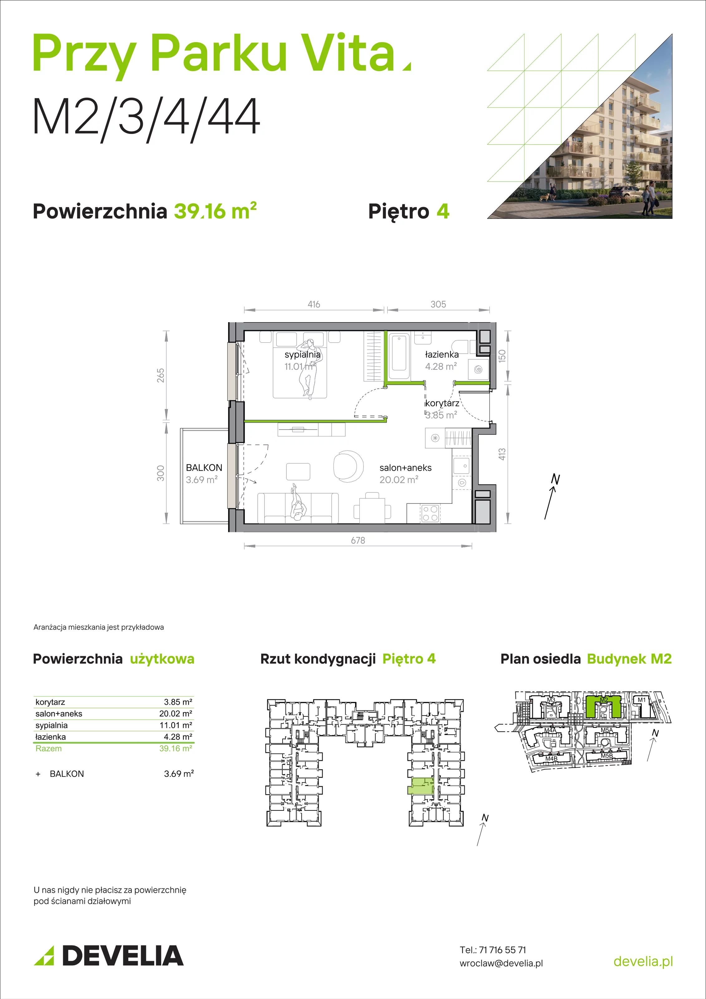 2 pokoje, mieszkanie 39,16 m², piętro 4, oferta nr M2/3/4/44, Przy Parku Vita, Wrocław, Tarnogaj, Krzyki, ul. Międzyleska 2