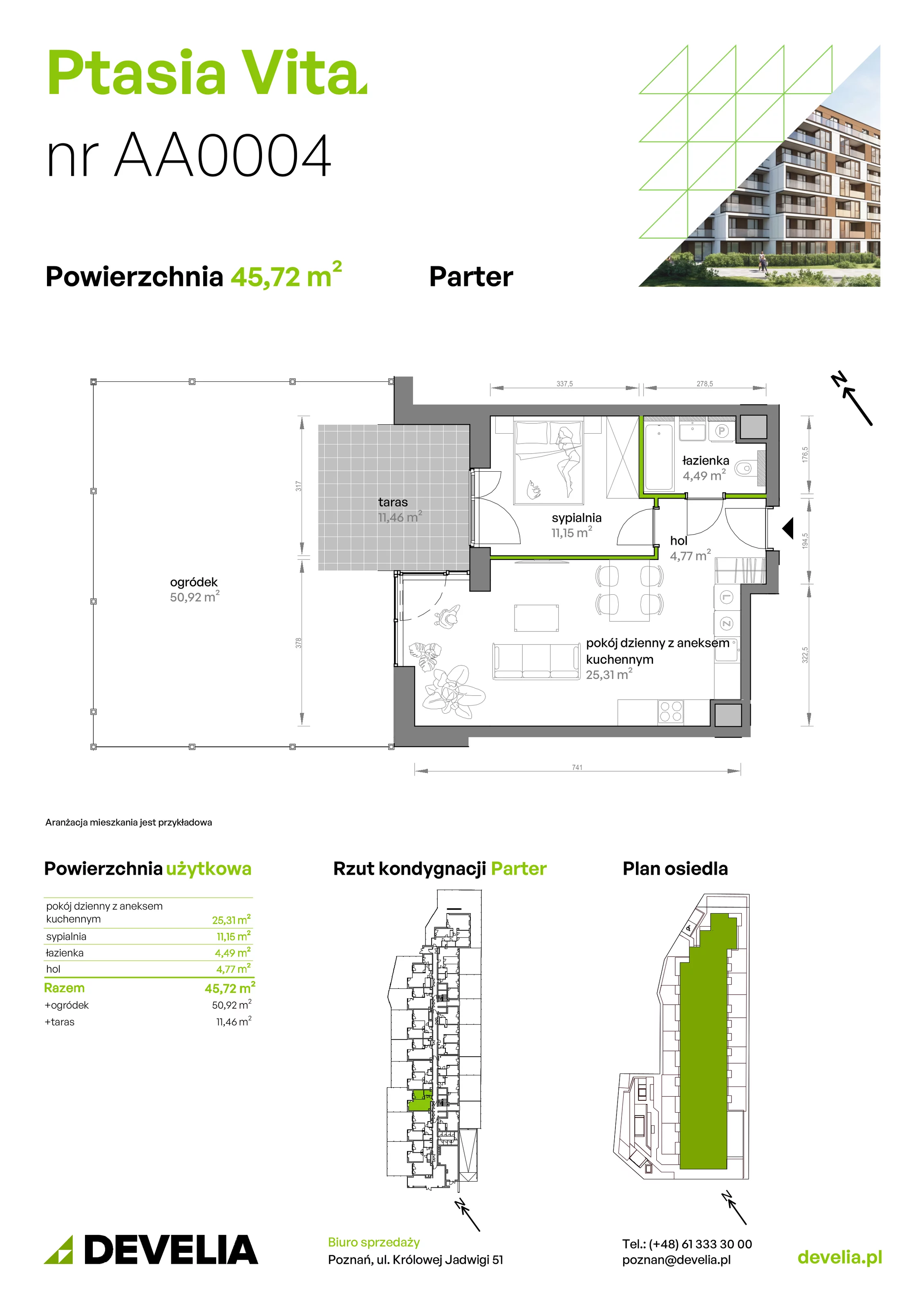 2 pokoje, mieszkanie 45,72 m², parter, oferta nr AA.00.04, Ptasia Vita, Poznań, Grunwald, Grunwald Południe, ul. Ptasia 32