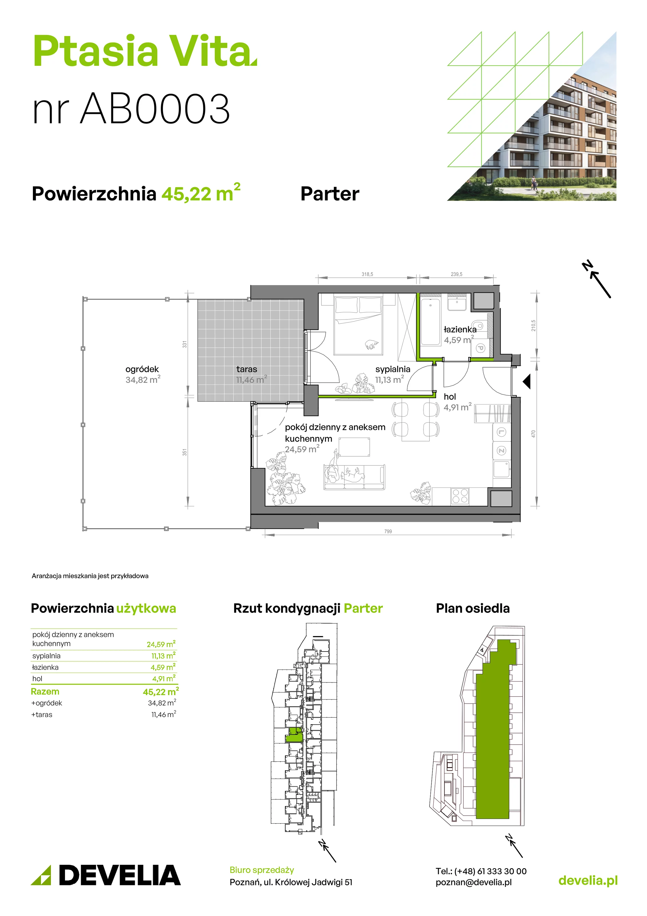 2 pokoje, mieszkanie 45,22 m², parter, oferta nr AB.00.03, Ptasia Vita, Poznań, Grunwald, Grunwald Południe, ul. Ptasia 32
