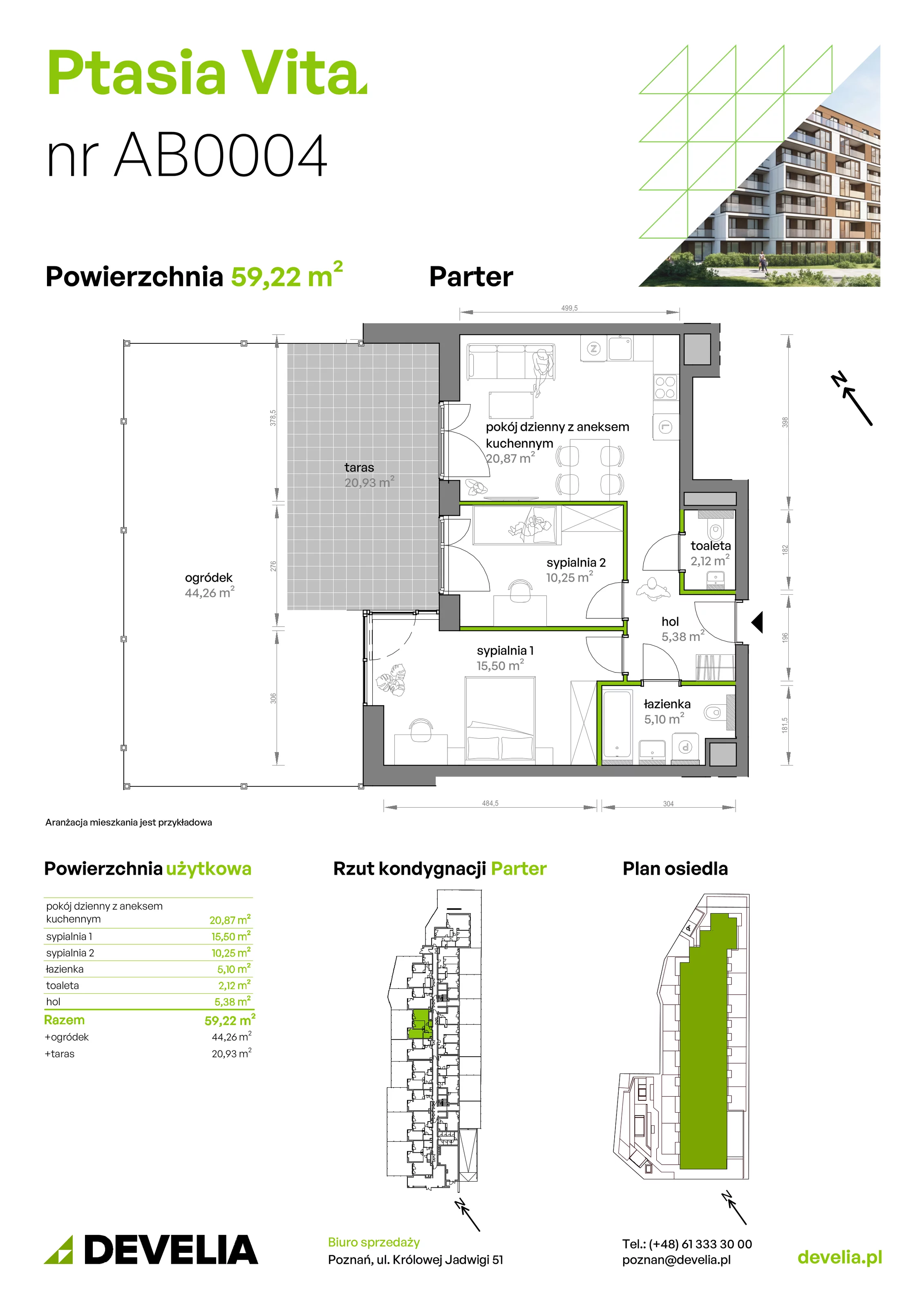 3 pokoje, mieszkanie 59,22 m², parter, oferta nr AB.00.04, Ptasia Vita, Poznań, Grunwald, Grunwald Południe, ul. Ptasia 32