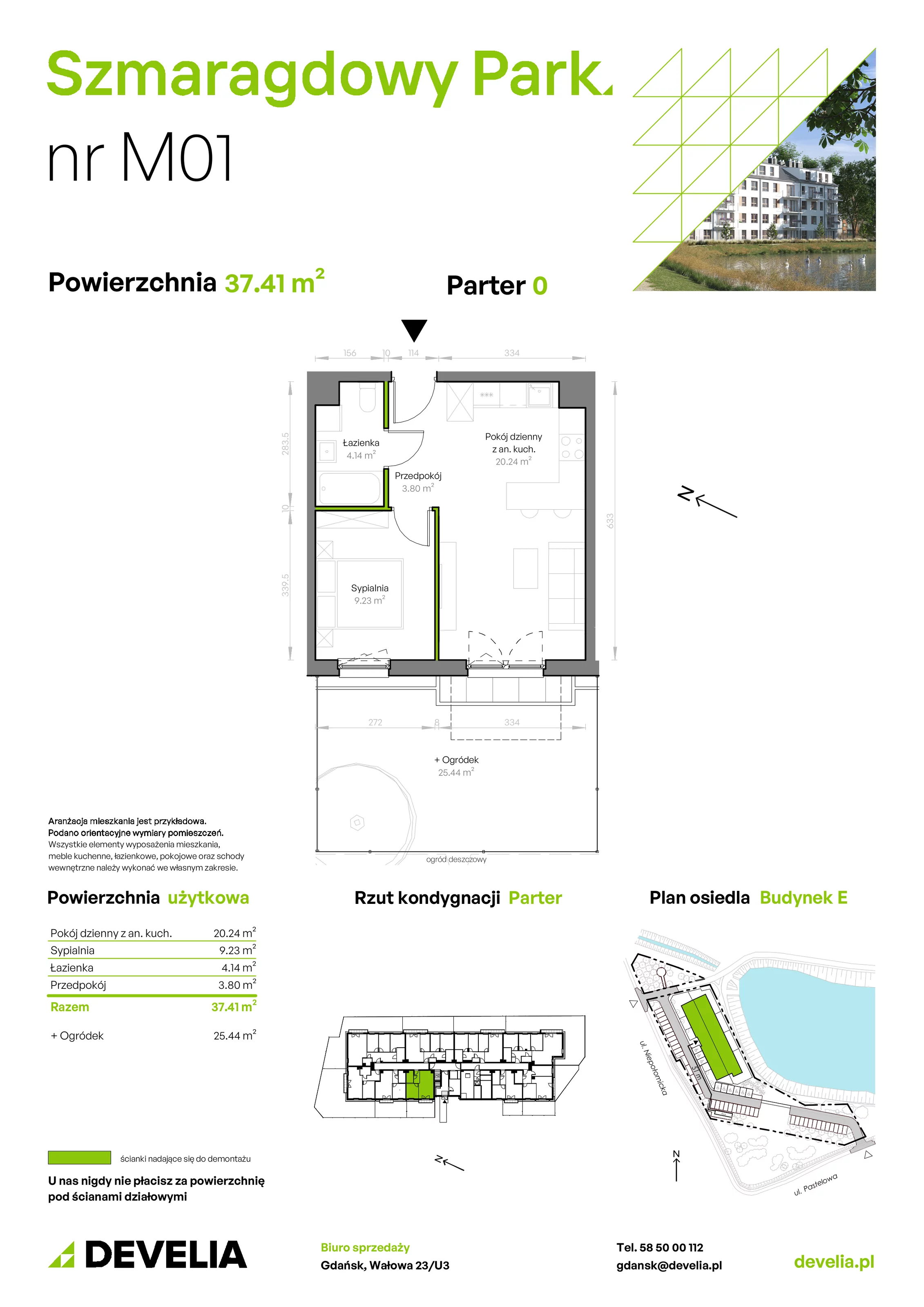 Mieszkanie 37,41 m², parter, oferta nr E/001, Szmaragdowy Park, Gdańsk, Orunia Górna-Gdańsk Południe, Łostowice, ul. Topazowa 2