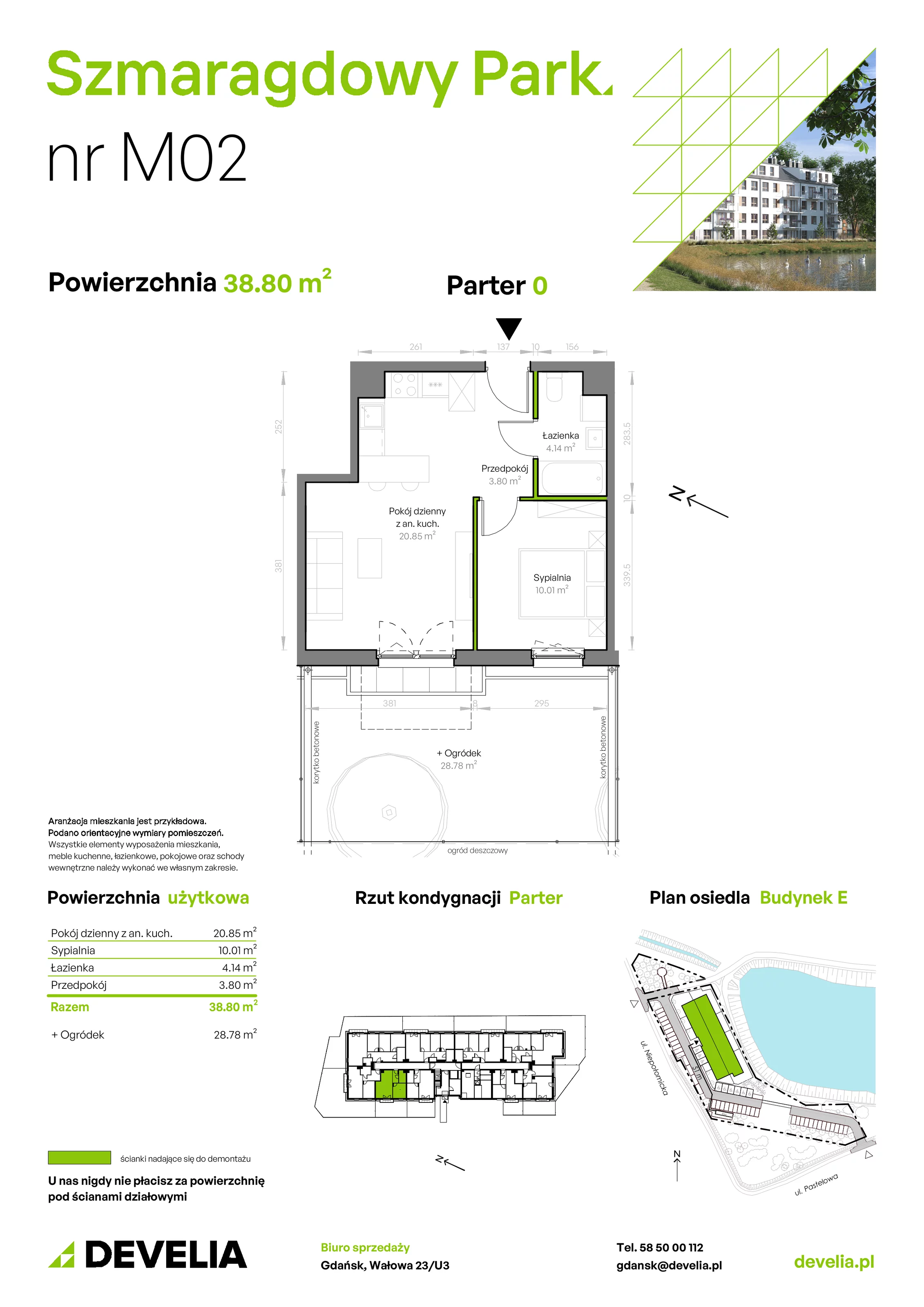 Mieszkanie 38,80 m², parter, oferta nr E/002, Szmaragdowy Park, Gdańsk, Orunia Górna-Gdańsk Południe, Łostowice, ul. Topazowa 2