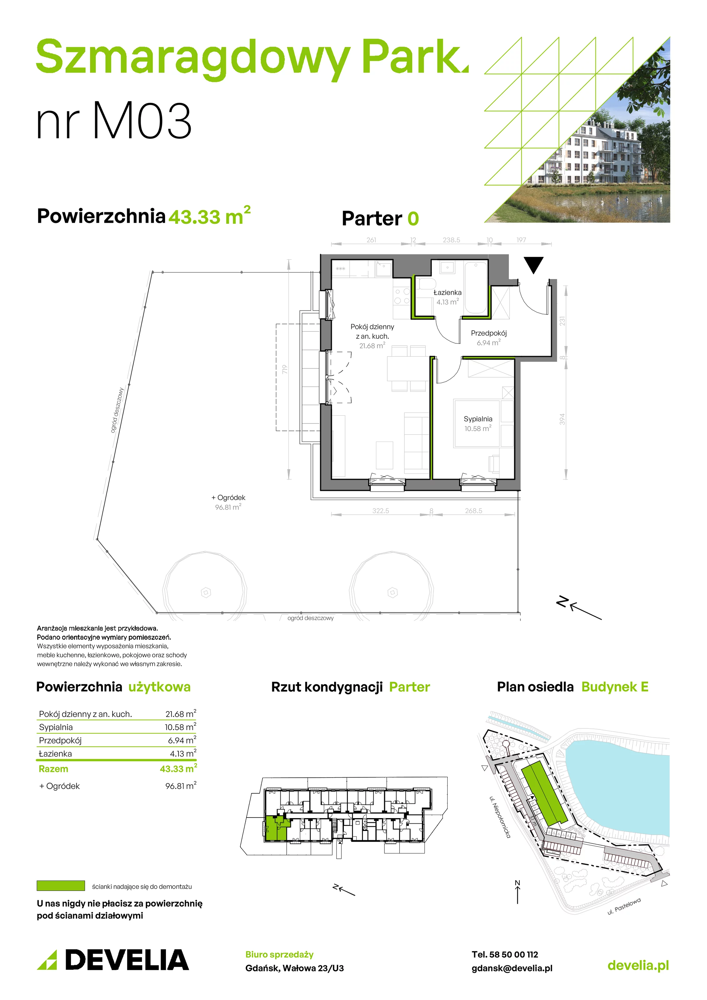 Mieszkanie 43,33 m², parter, oferta nr E/003, Szmaragdowy Park, Gdańsk, Orunia Górna-Gdańsk Południe, Łostowice, ul. Topazowa 2