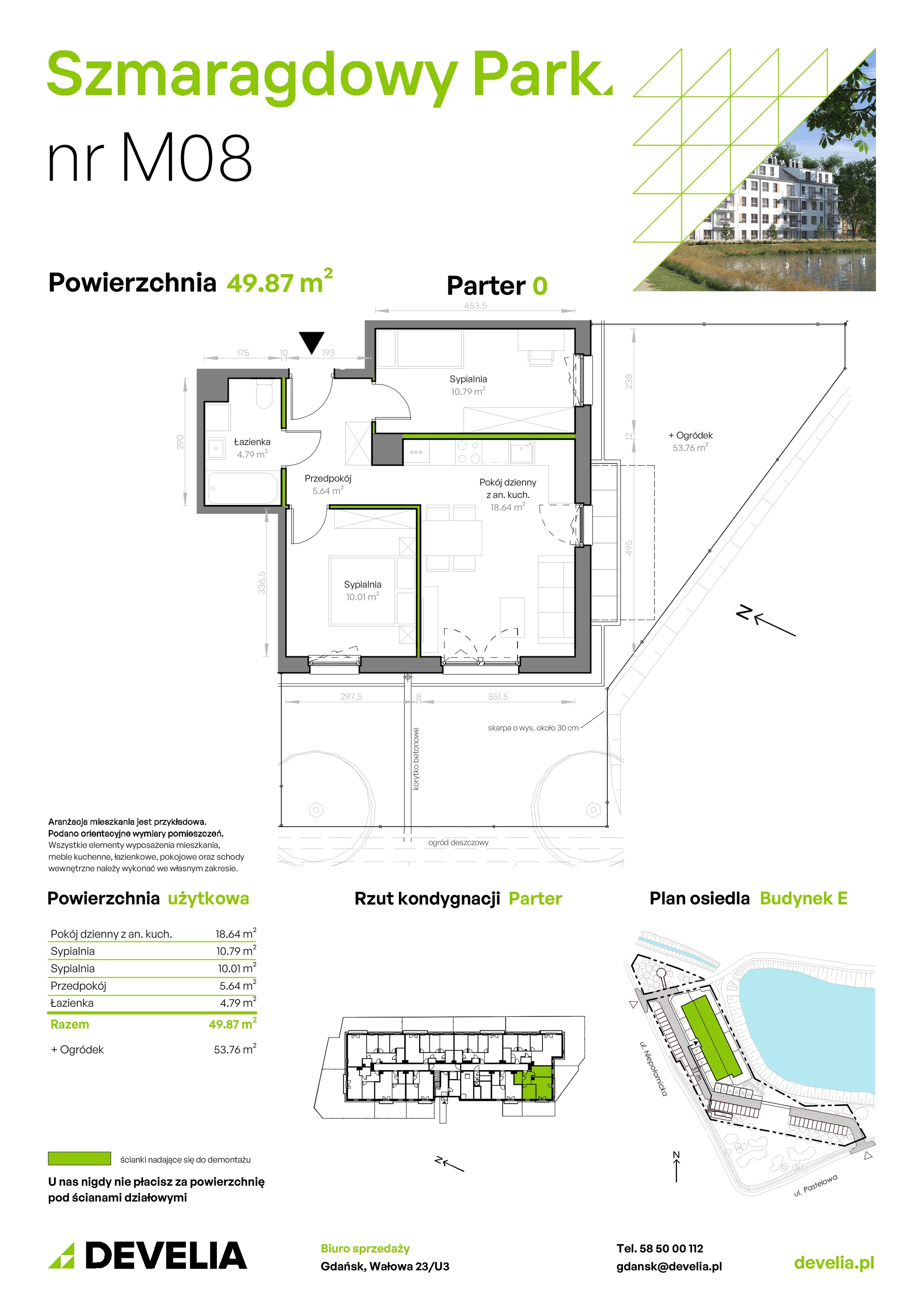 Mieszkanie 49,87 m², parter, oferta nr E/008, Szmaragdowy Park, Gdańsk, Orunia Górna-Gdańsk Południe, Łostowice, ul. Topazowa 2