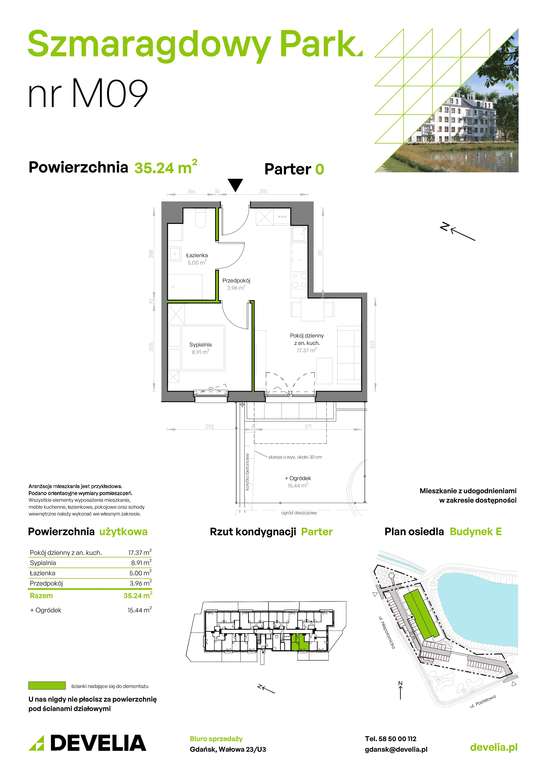 Mieszkanie 35,24 m², parter, oferta nr E/009, Szmaragdowy Park, Gdańsk, Orunia Górna-Gdańsk Południe, Łostowice, ul. Topazowa 2