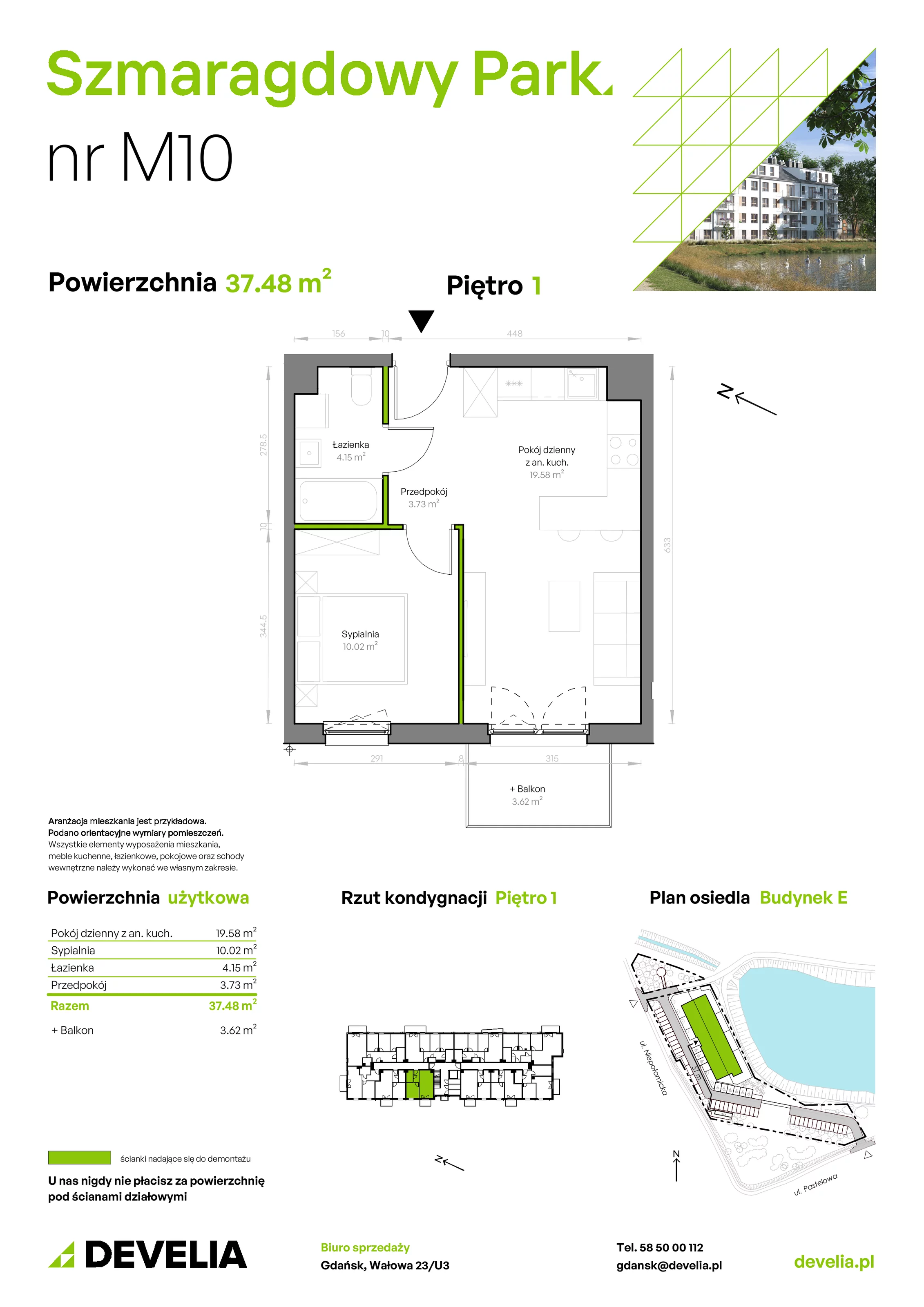 Mieszkanie 37,48 m², piętro 1, oferta nr E/010, Szmaragdowy Park, Gdańsk, Orunia Górna-Gdańsk Południe, Łostowice, ul. Topazowa 2