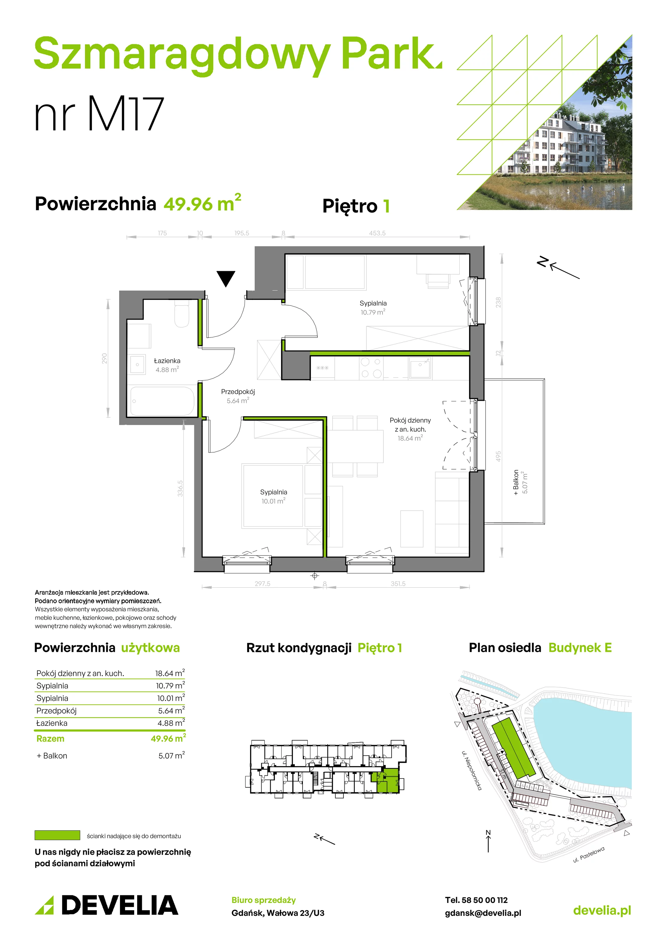 Mieszkanie 49,96 m², piętro 1, oferta nr E/017, Szmaragdowy Park, Gdańsk, Orunia Górna-Gdańsk Południe, Łostowice, ul. Topazowa 2