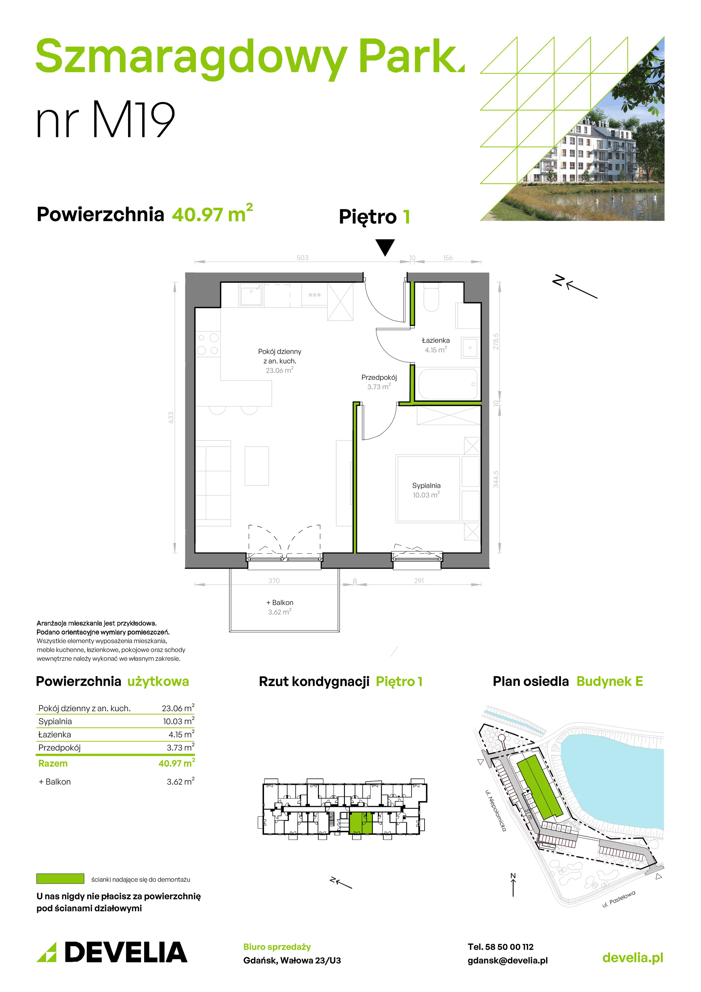 Mieszkanie 40,97 m², piętro 1, oferta nr E/019, Szmaragdowy Park, Gdańsk, Orunia Górna-Gdańsk Południe, Łostowice, ul. Topazowa 2
