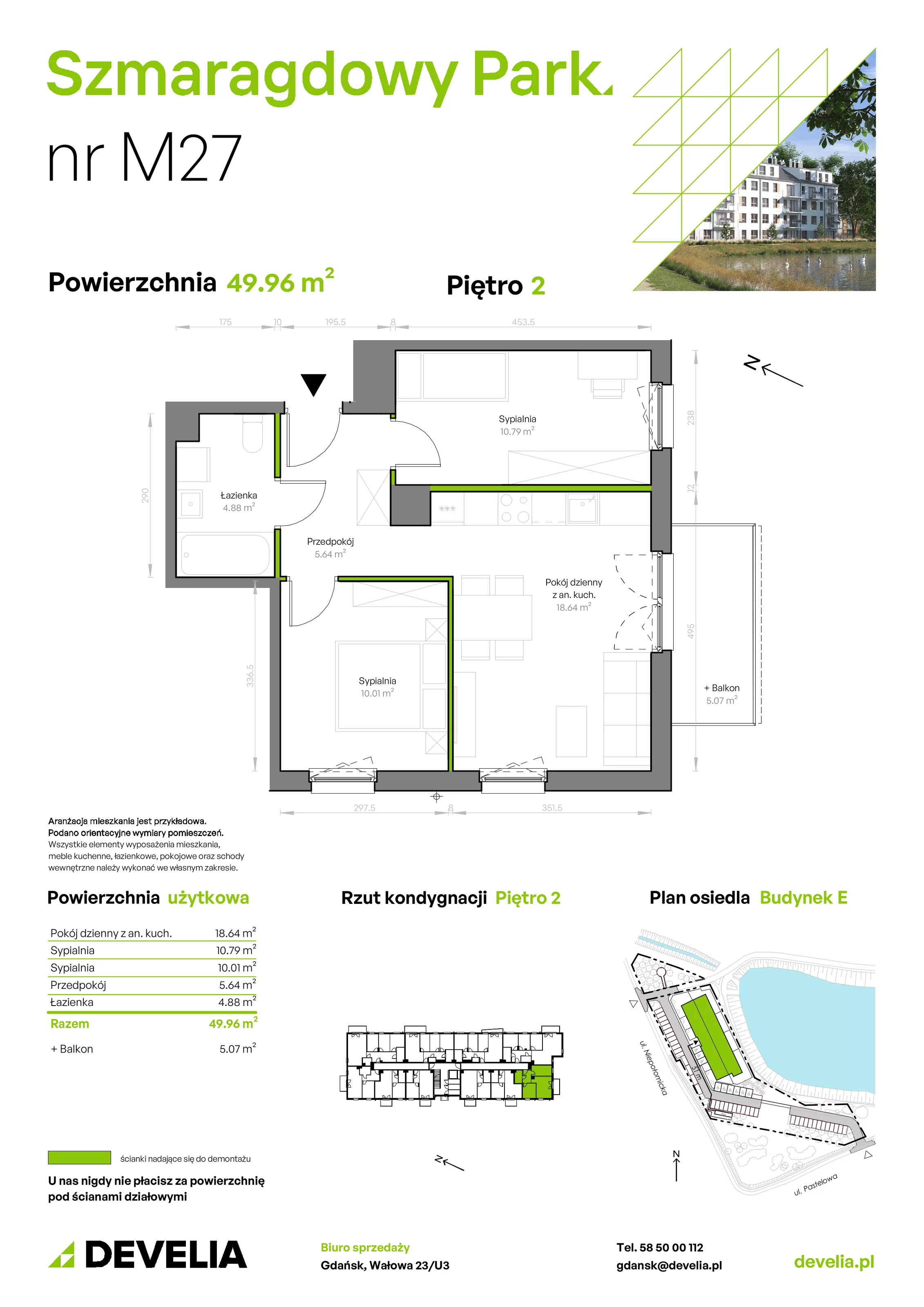 Mieszkanie 49,96 m², piętro 2, oferta nr E/027, Szmaragdowy Park, Gdańsk, Orunia Górna-Gdańsk Południe, Łostowice, ul. Topazowa 2