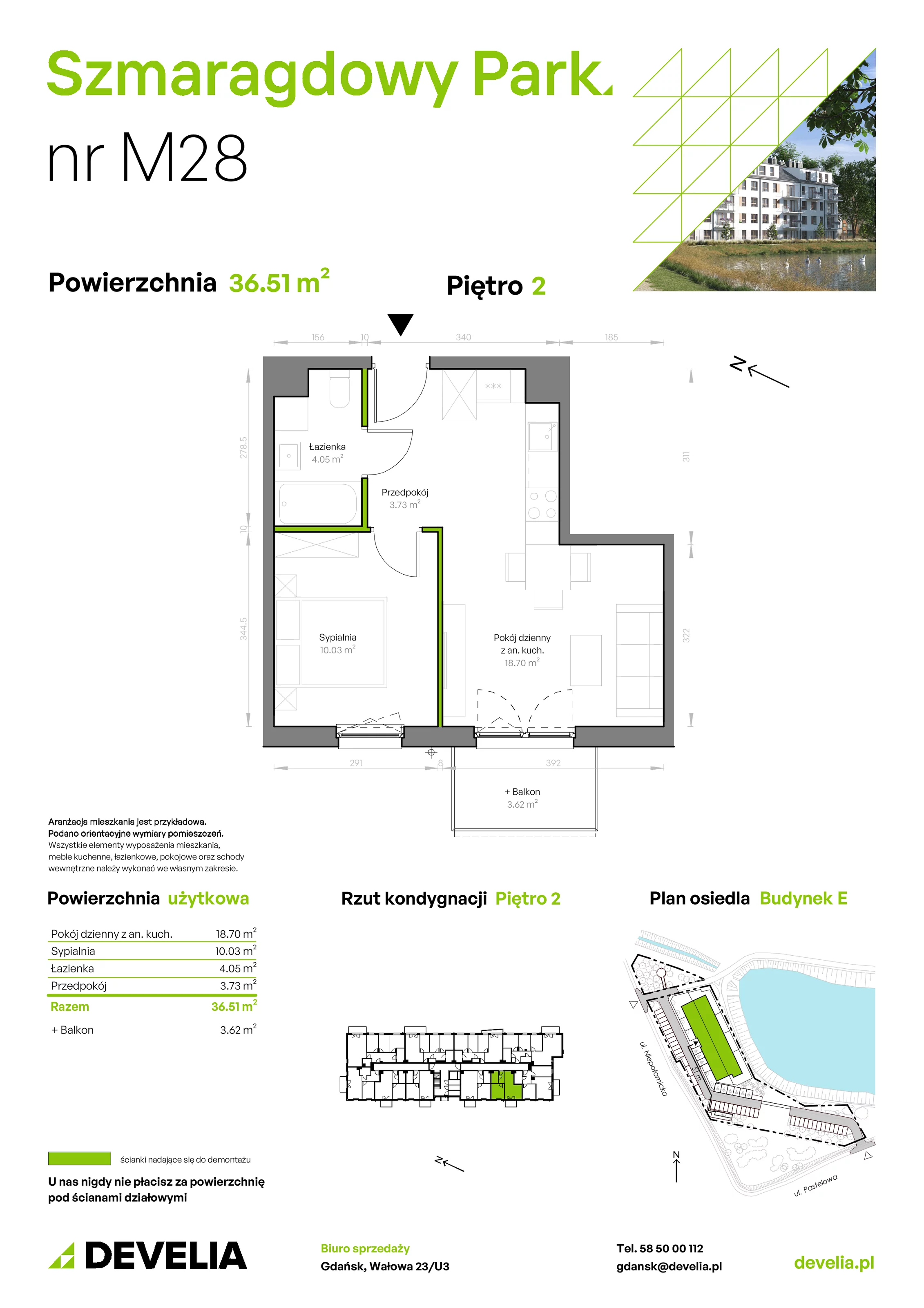 Mieszkanie 36,51 m², piętro 2, oferta nr E/028, Szmaragdowy Park, Gdańsk, Orunia Górna-Gdańsk Południe, Łostowice, ul. Topazowa 2