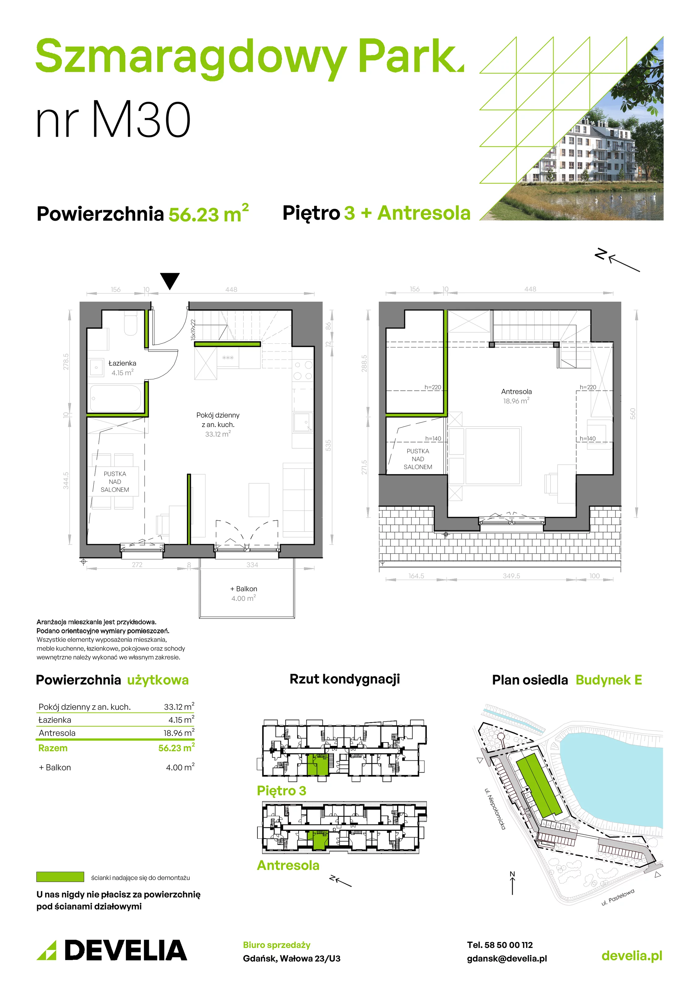 Mieszkanie 56,23 m², piętro 3, oferta nr E/030, Szmaragdowy Park, Gdańsk, Orunia Górna-Gdańsk Południe, Łostowice, ul. Topazowa 2