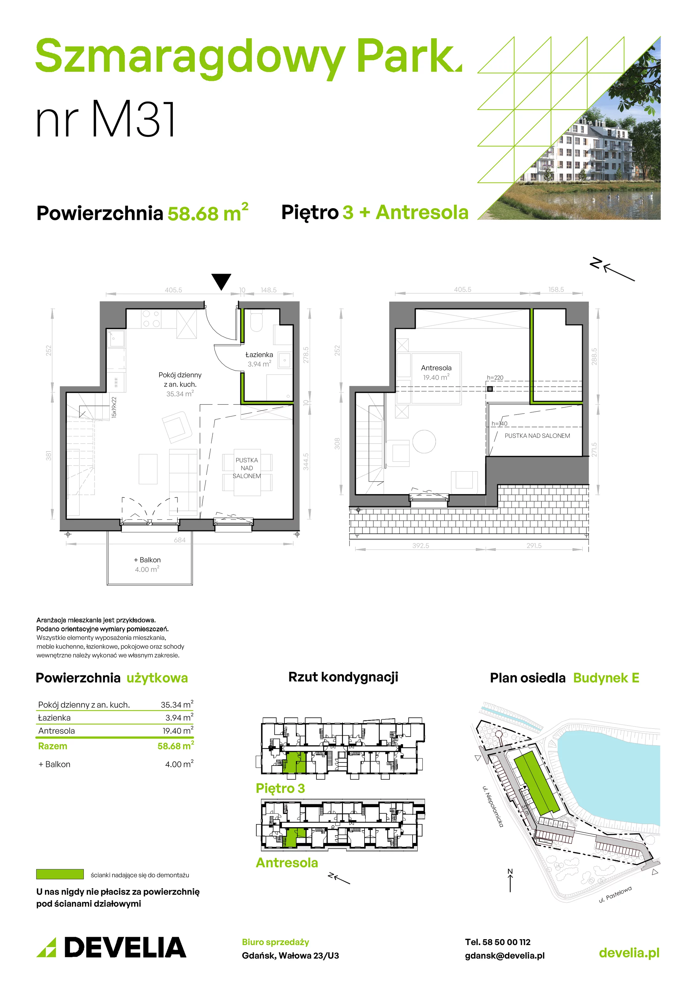 Mieszkanie 58,68 m², piętro 3, oferta nr E/031, Szmaragdowy Park, Gdańsk, Orunia Górna-Gdańsk Południe, Łostowice, ul. Topazowa 2
