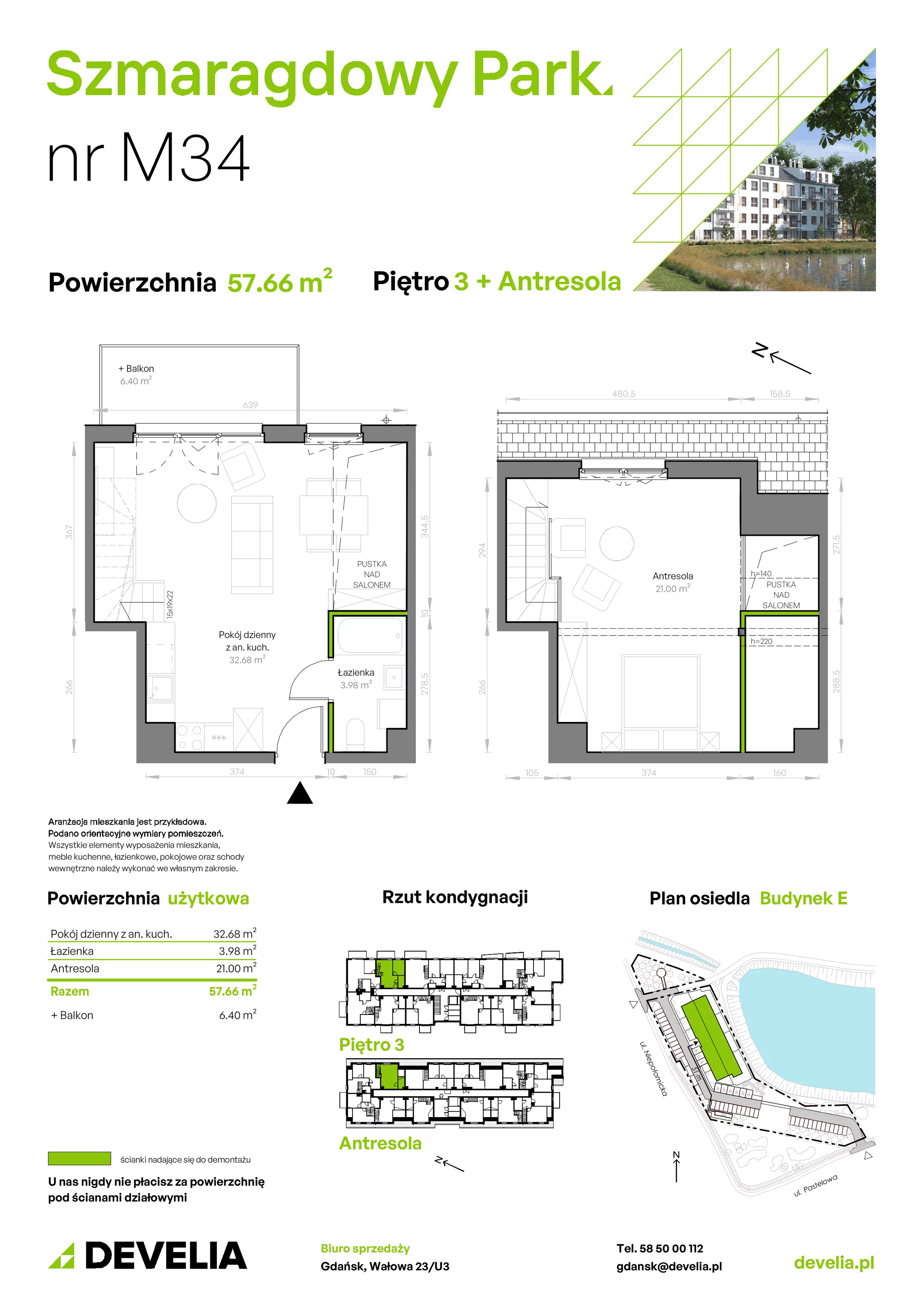 Mieszkanie 57,66 m², piętro 3, oferta nr E/034, Szmaragdowy Park, Gdańsk, Orunia Górna-Gdańsk Południe, Łostowice, ul. Topazowa 2