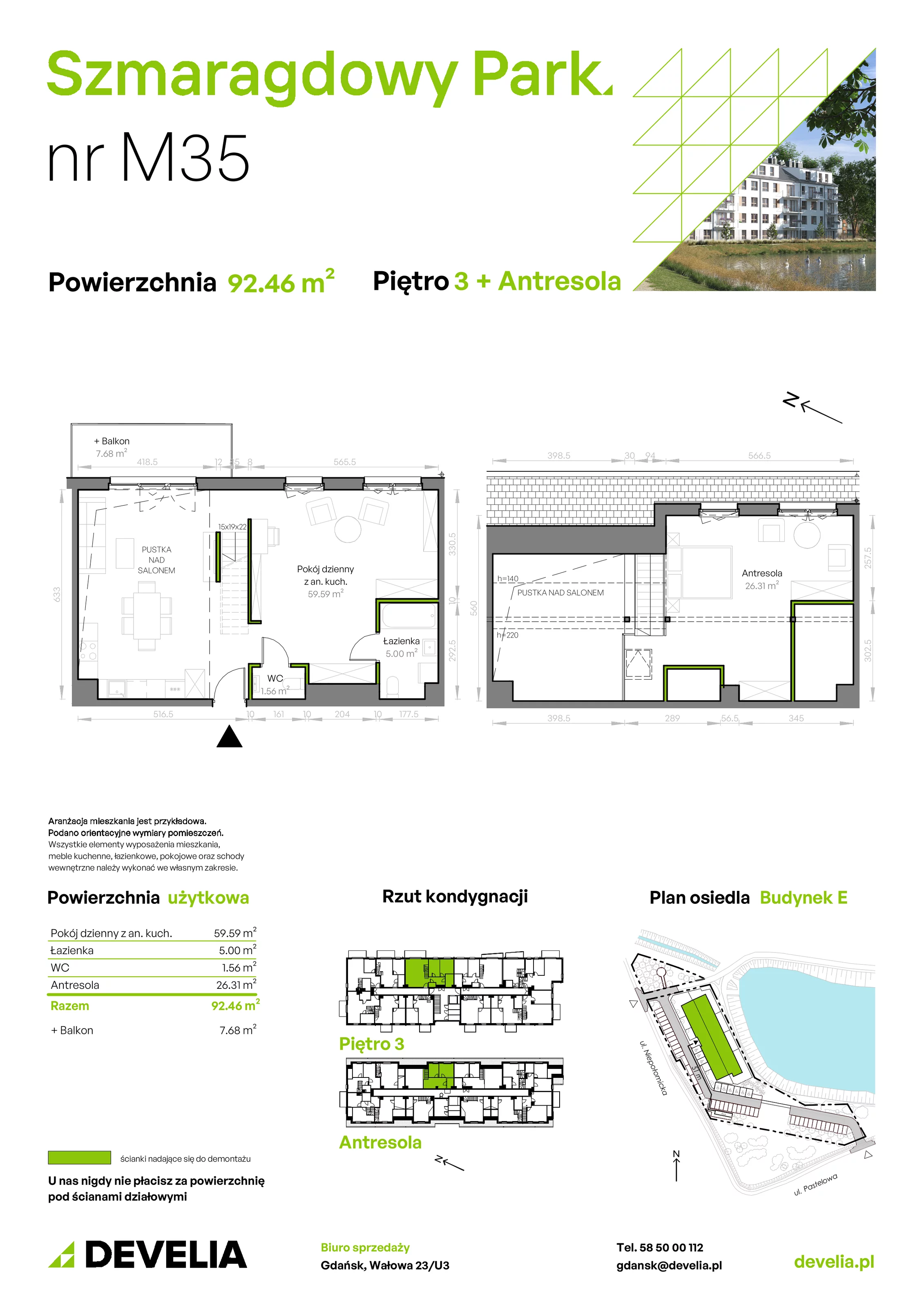 4 pokoje, mieszkanie 92,46 m², piętro 3, oferta nr E/035, Szmaragdowy Park, Gdańsk, Orunia Górna-Gdańsk Południe, Łostowice, ul. Topazowa 2